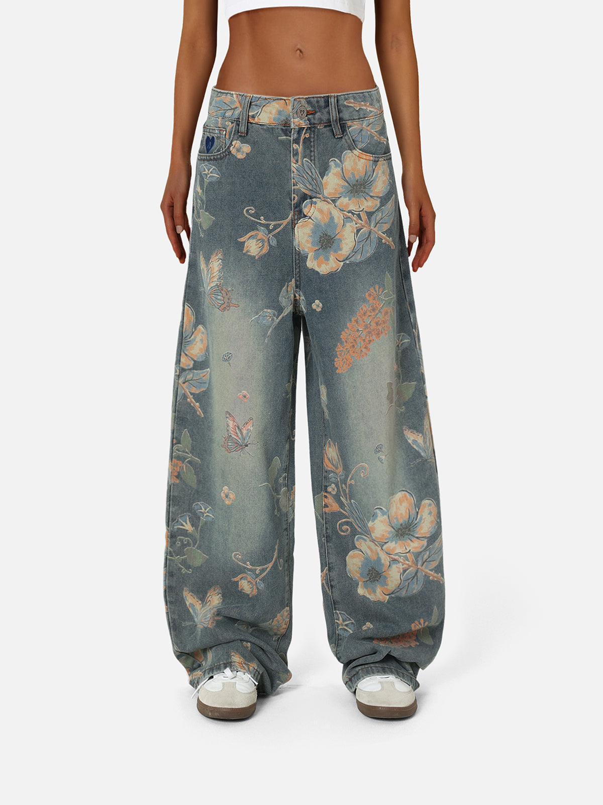 Floral Print Baggy Jeans for Women | Aelfric Eden