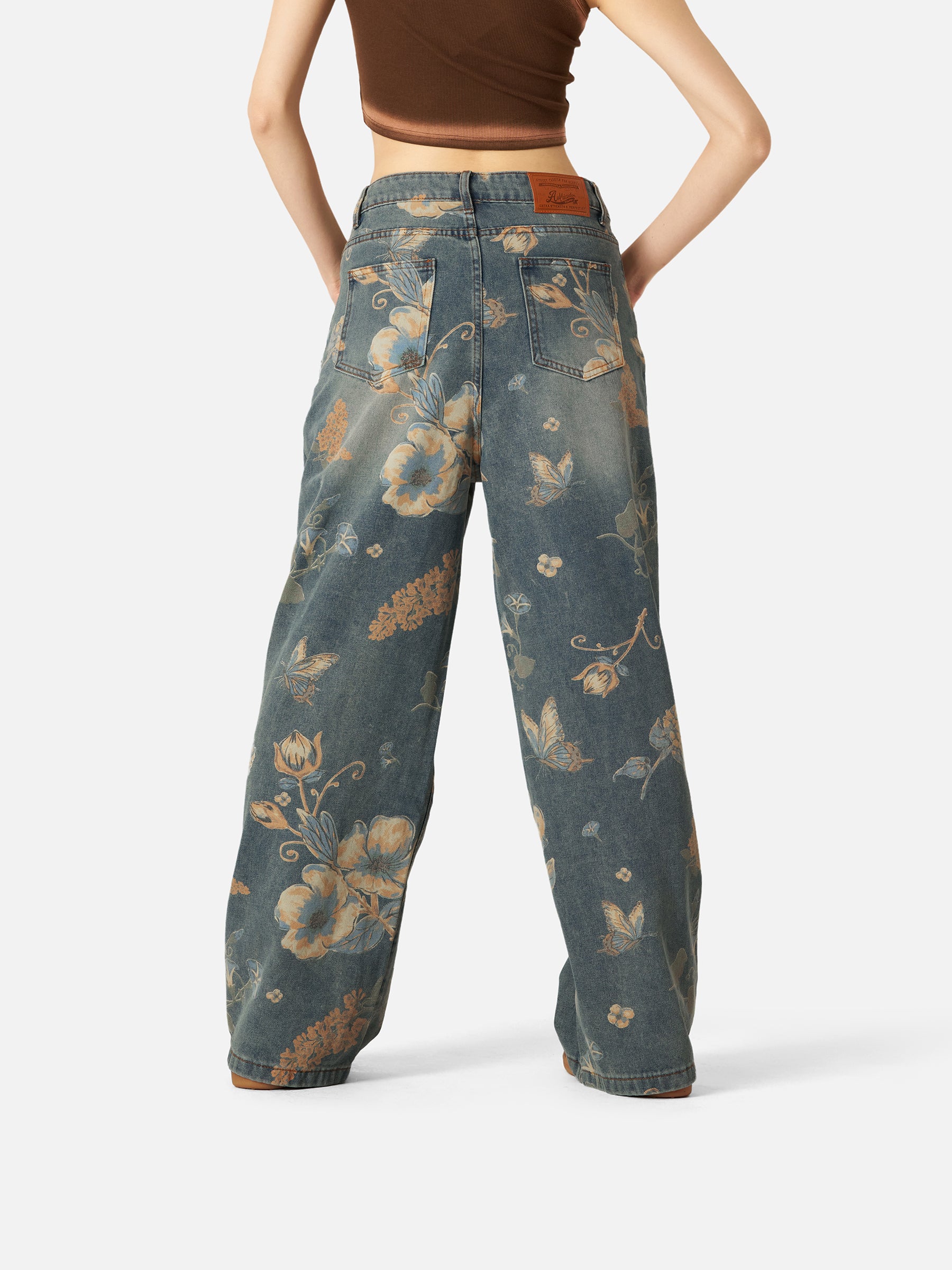 Floral Print Baggy Jeans for Women | Aelfric Eden