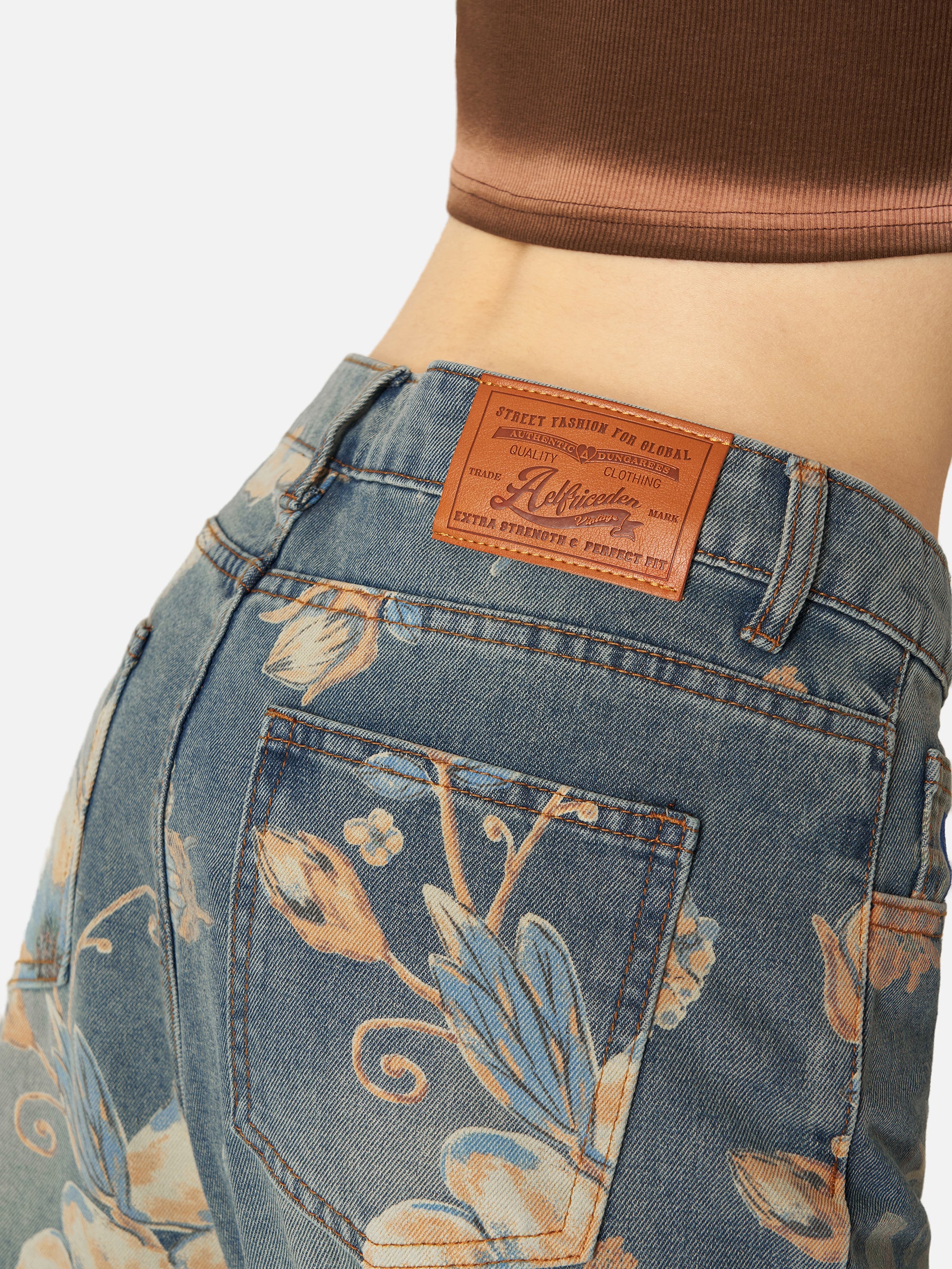 Floral Print Baggy Jeans for Women | Aelfric Eden