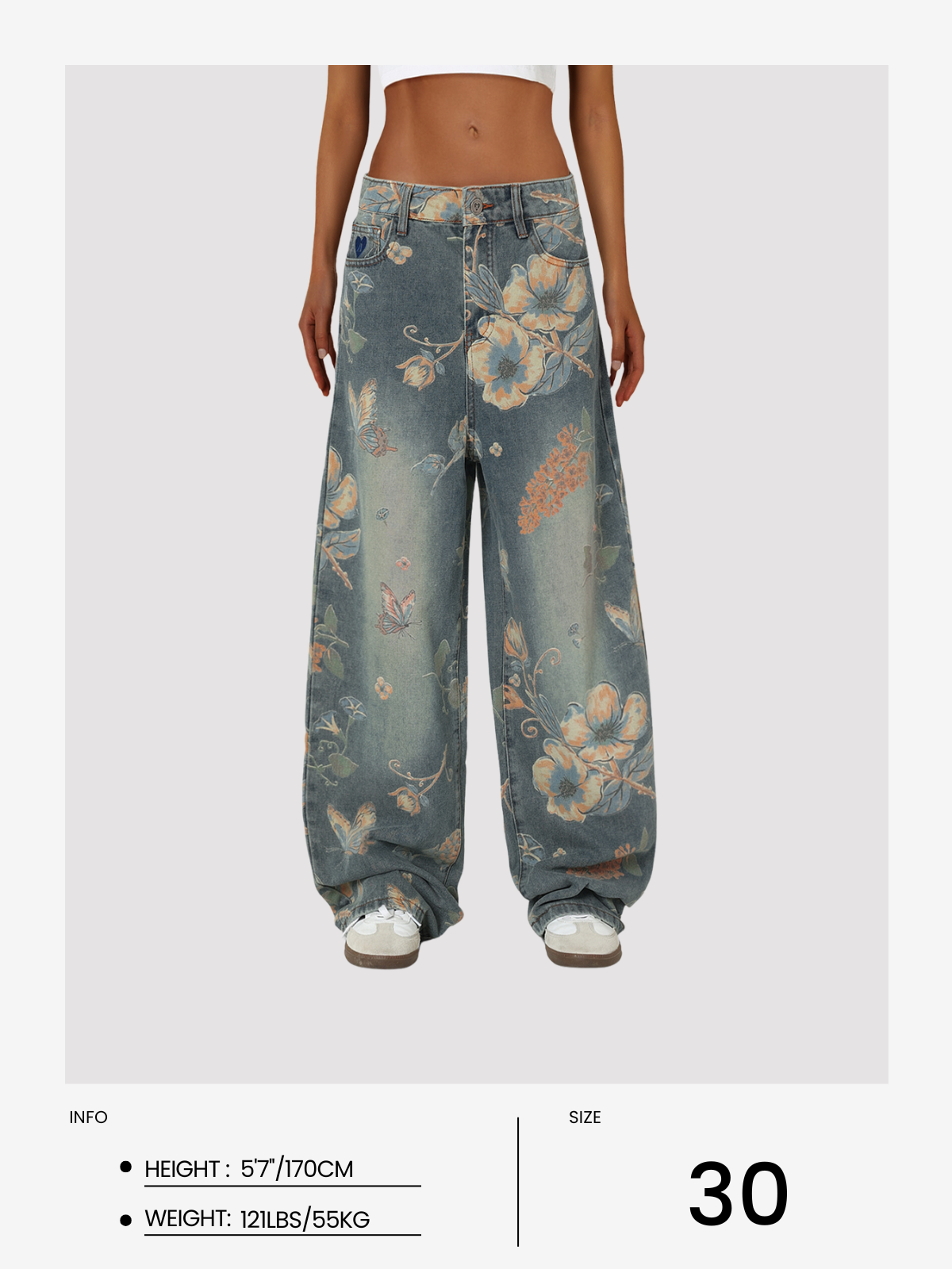 Floral Print Baggy Jeans for Women | Aelfric Eden