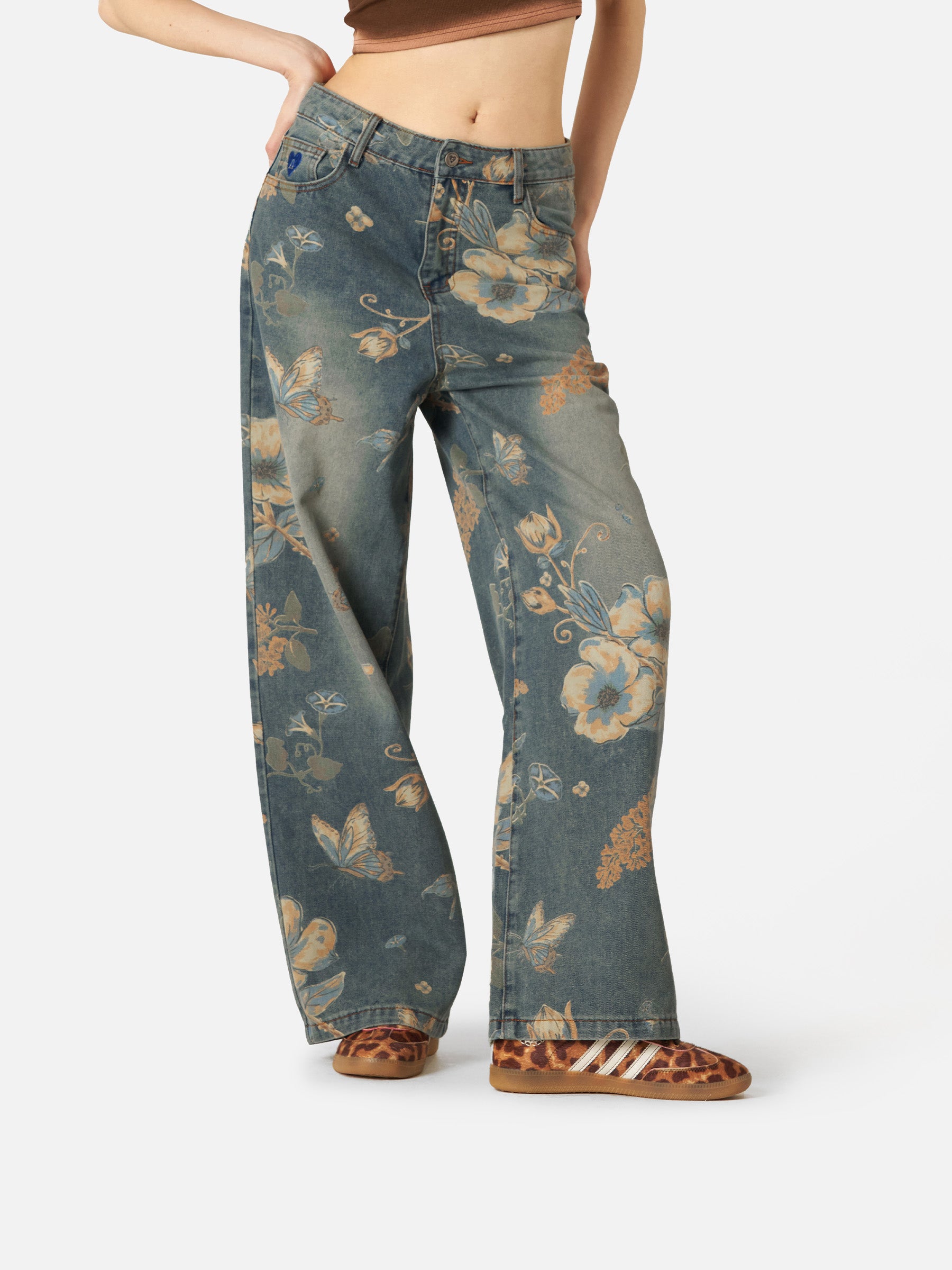 Floral Print Baggy Jeans for Women | Aelfric Eden