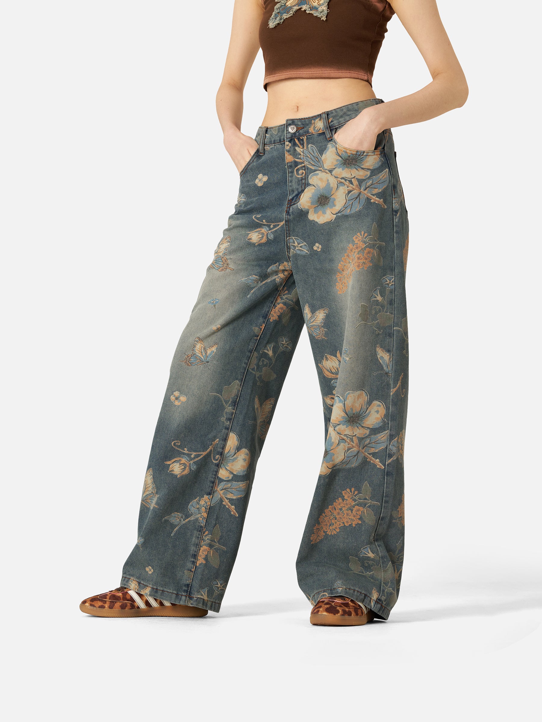 Floral Print Baggy Jeans for Women | Aelfric Eden