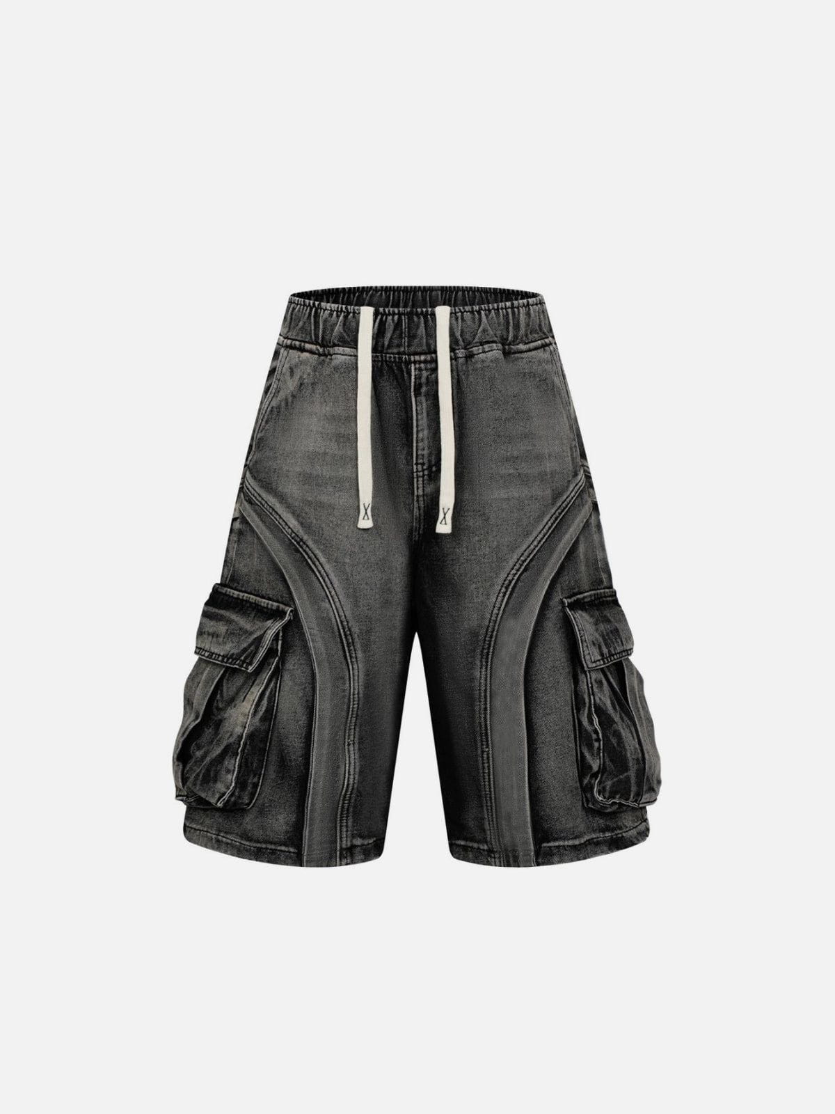 Vintage Washed Denim Shorts with Big Pockets & Patchwork | Aelfric Eden
