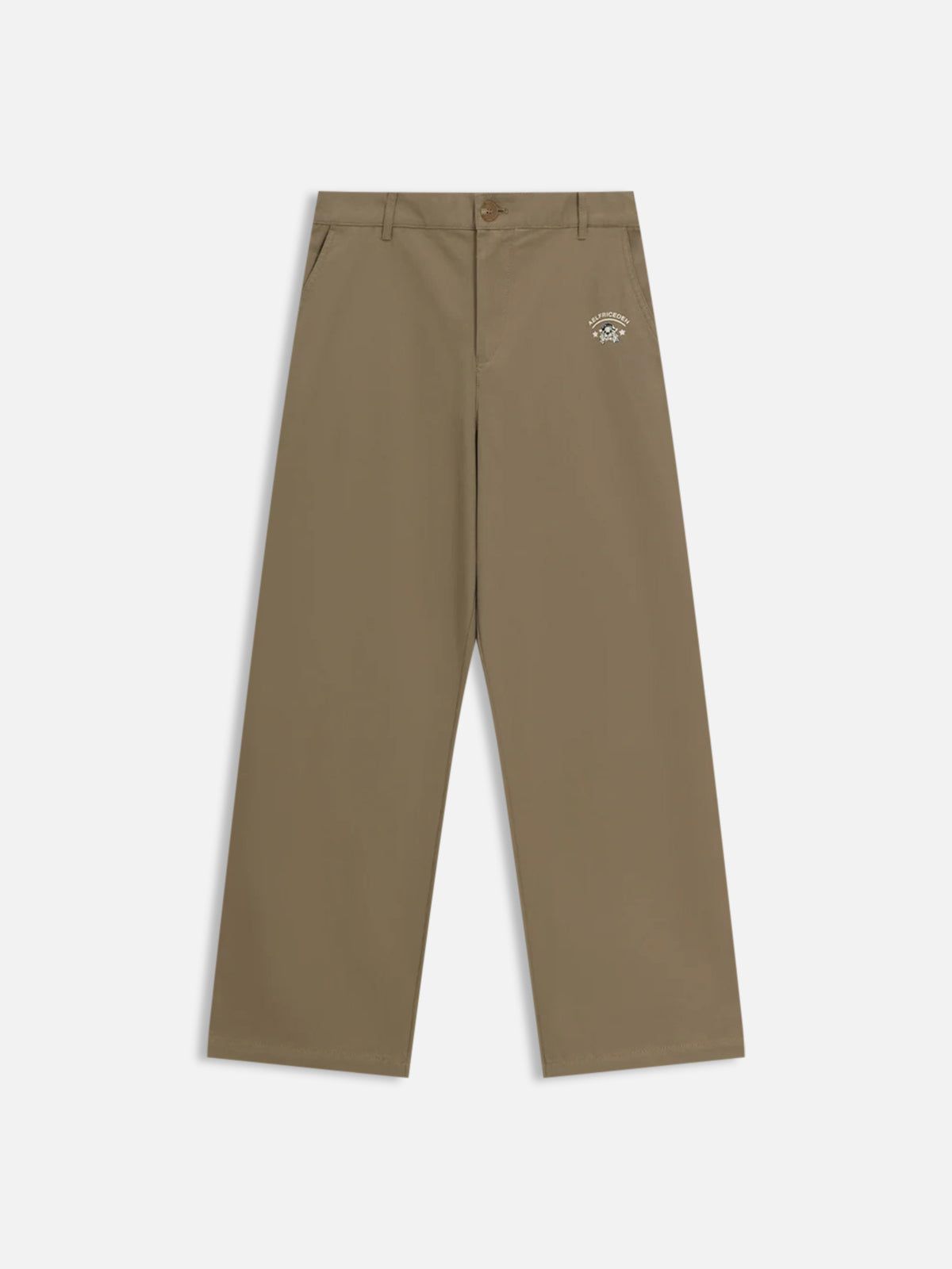 Khaki Cotton Pants with Embroidered Puppy Design | Aelfric Eden