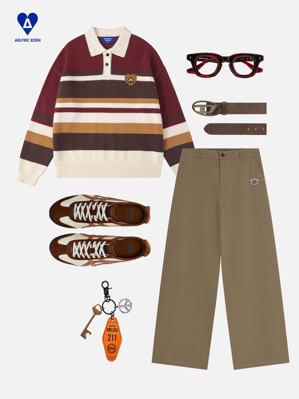 Khaki Cotton Pants with Embroidered Puppy Design | Aelfric Eden