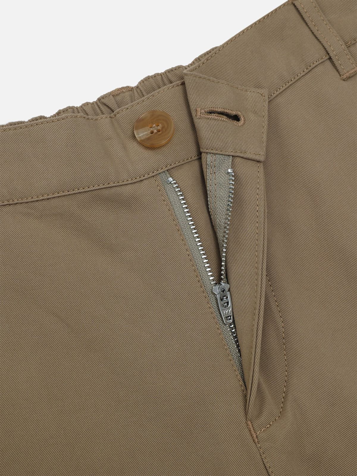 Khaki Cotton Pants with Embroidered Puppy Design | Aelfric Eden