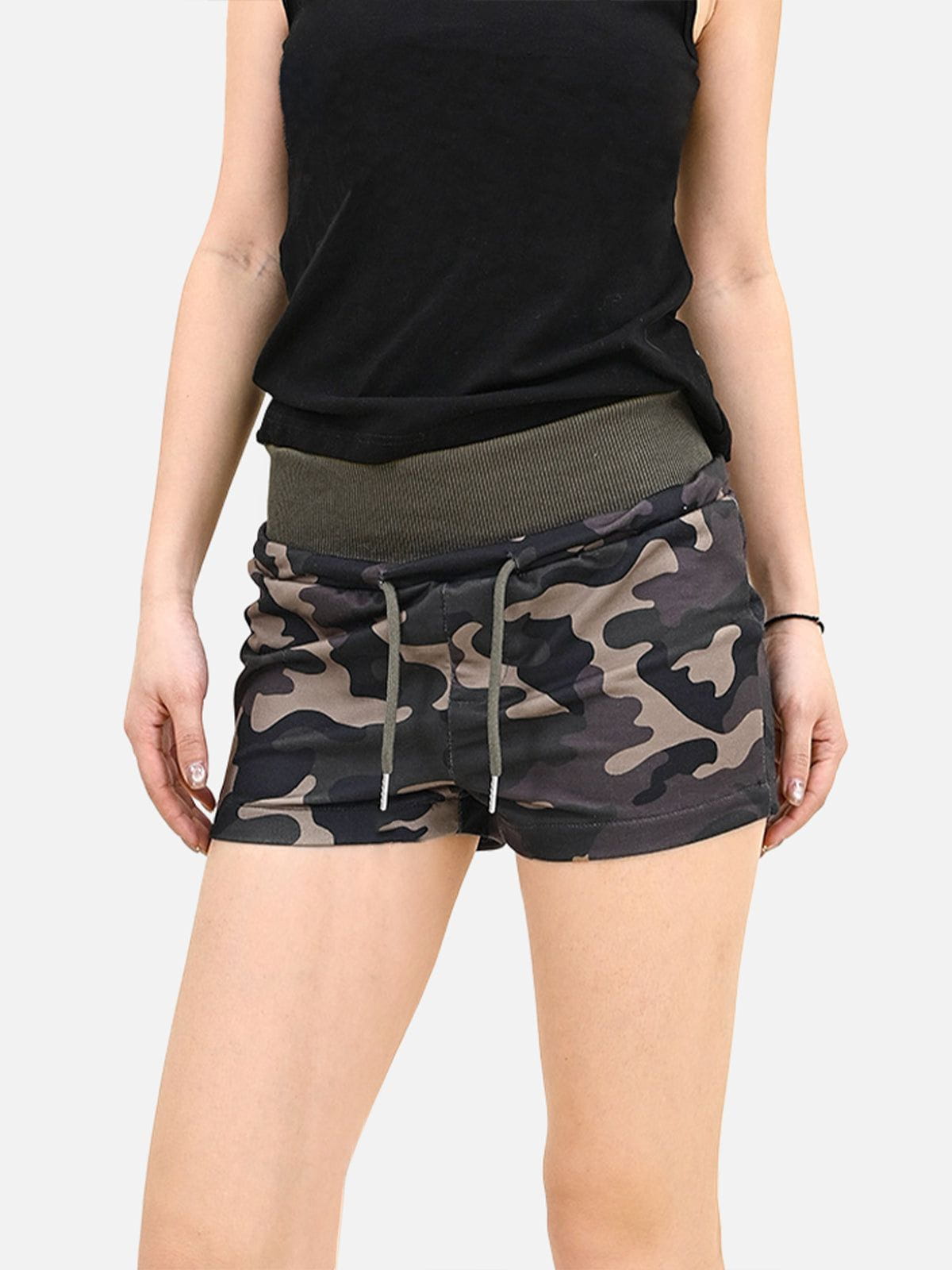 Camouflage Mini Shorts with High-Waist & Drawstring | Aelfric Eden