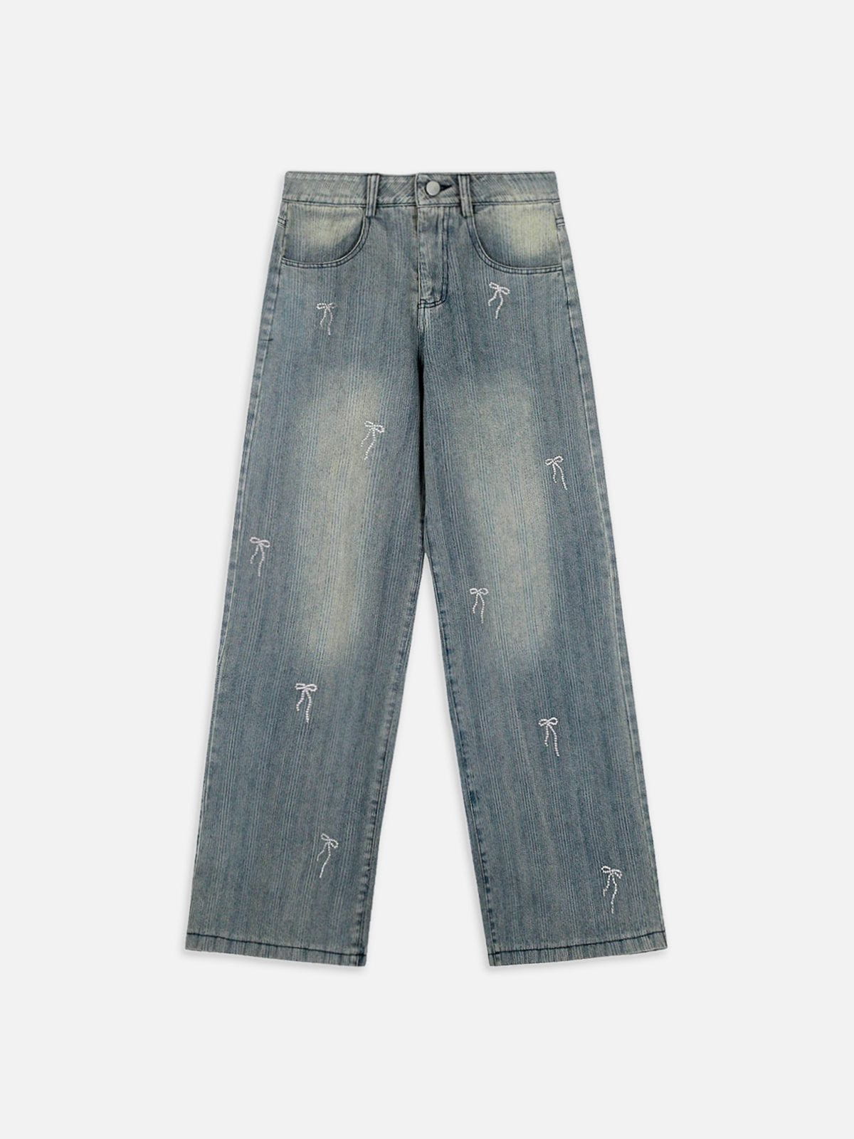 Rhinestone Bow Embellished Wide-Leg Jeans | Aelfric Eden