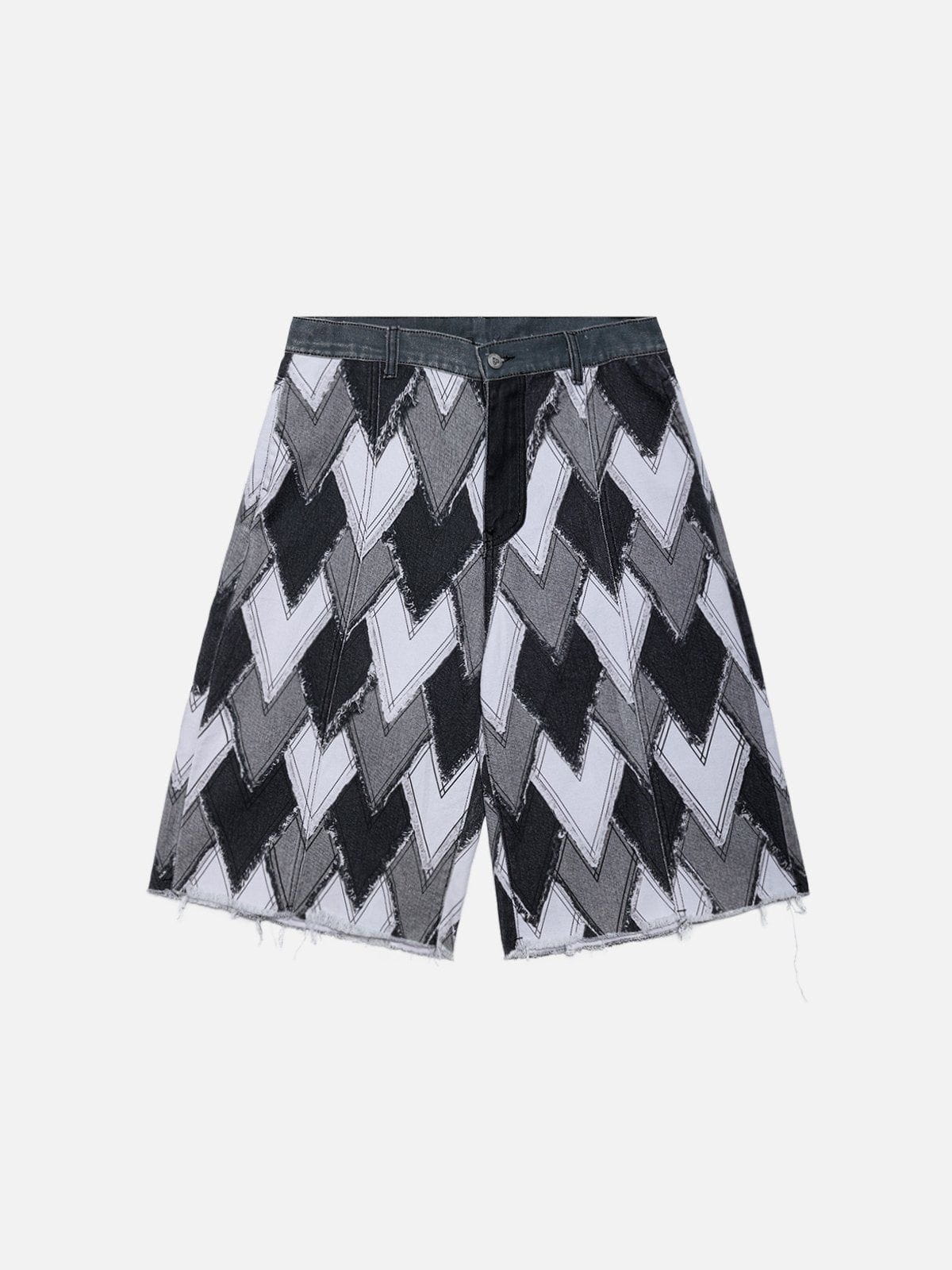 Heart Patchwork Denim Shorts with Fringe Details | Aelfric Eden