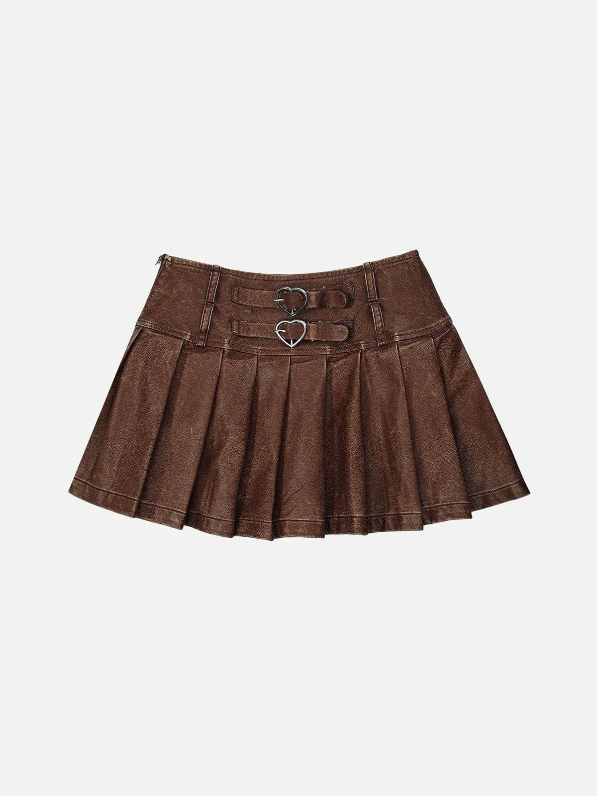 Faux Leather Pleated Skirt with Heart Belt | Aelfric Eden