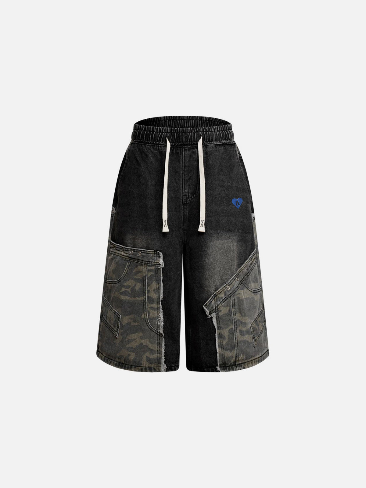 Camouflage Patchwork Longline Denim Shorts | Aelfric Eden
