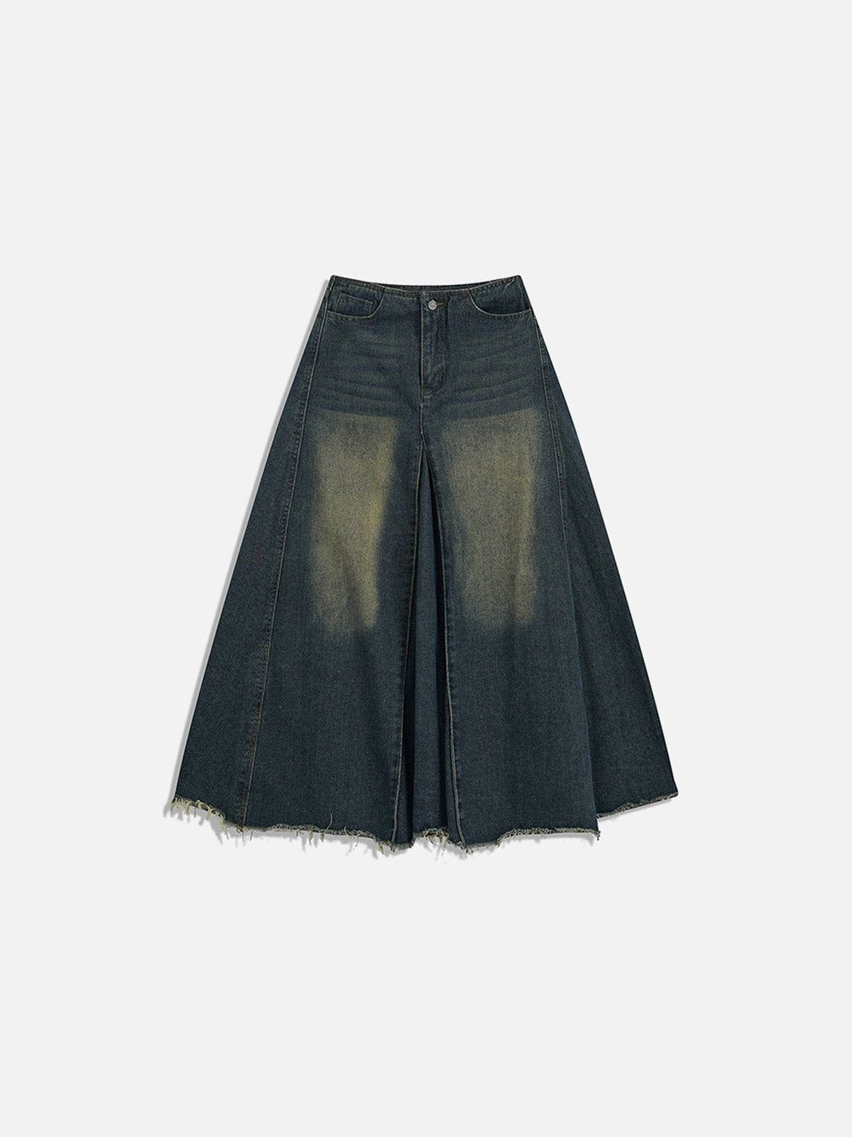 Slit Washed Denim Skirt with Fringe Detail | Aelfric Eden