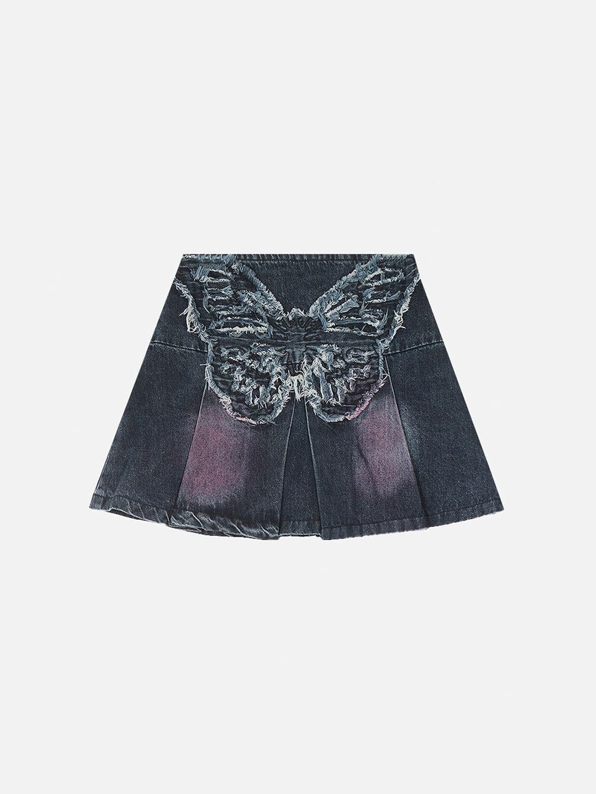 Vintage Butterfly Denim Skirt with Fringe | Aelfric Eden