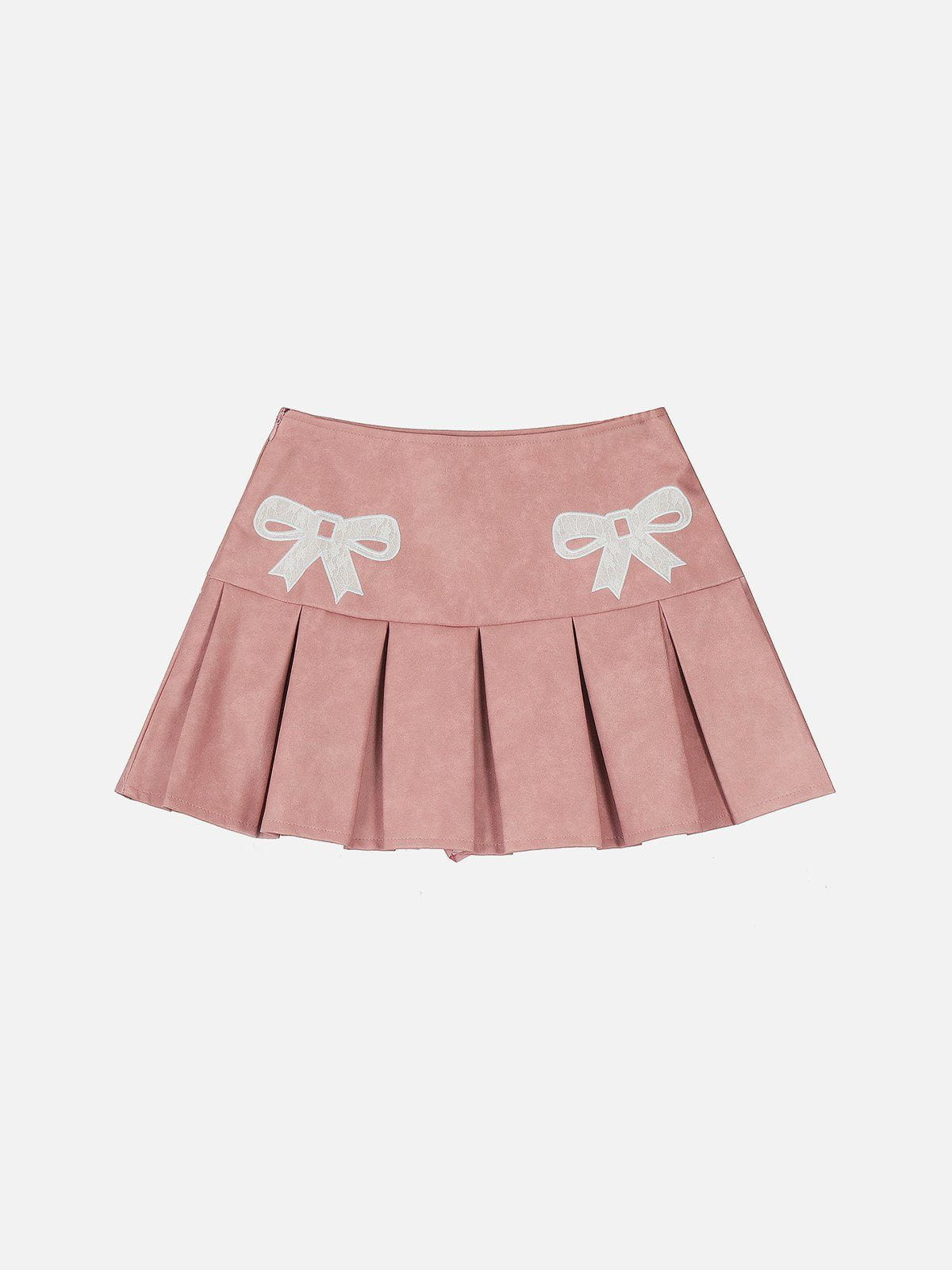Faux Leather Skirt with Embroidery & Bow Detail | Aelfric Eden