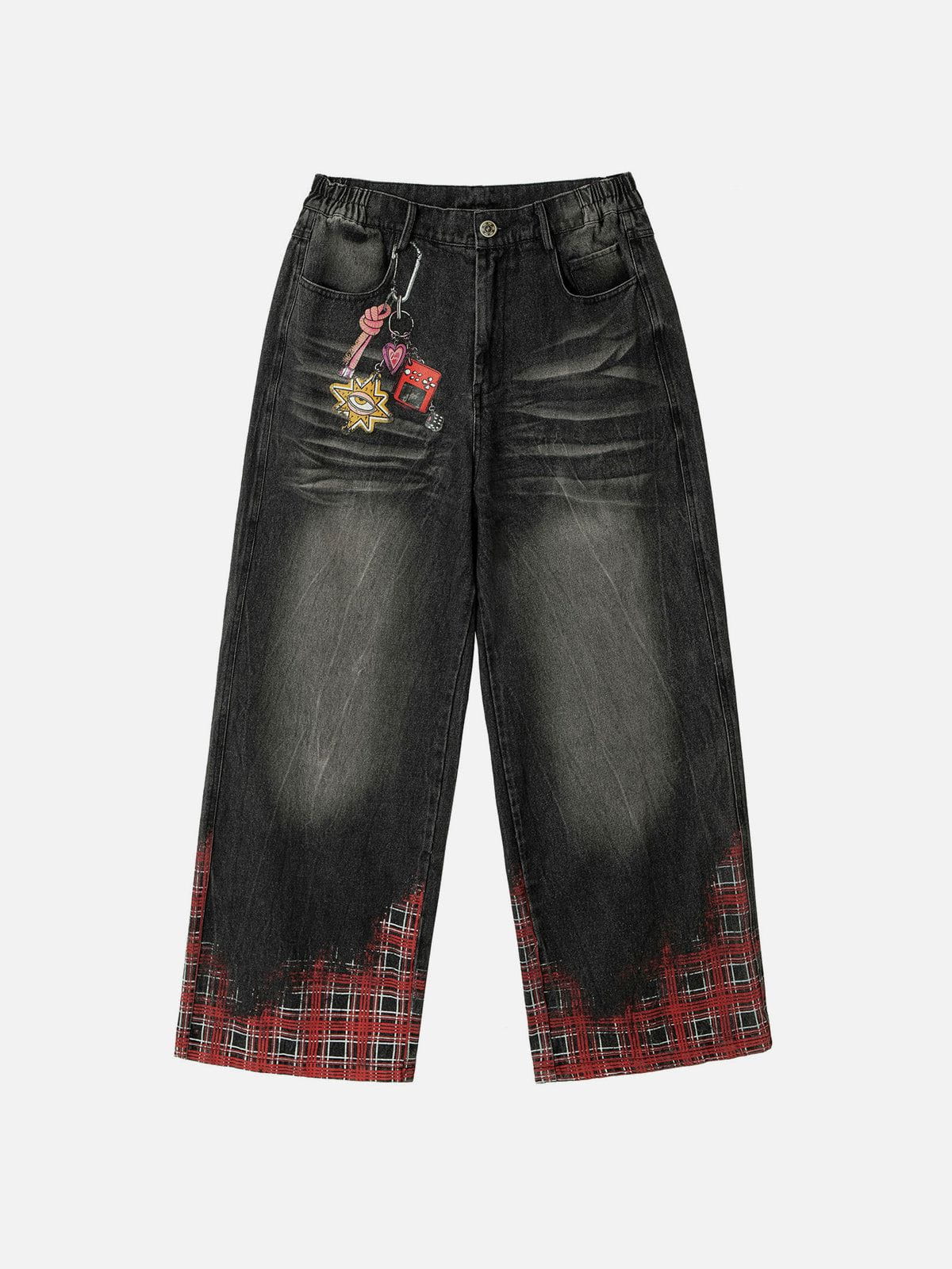Plaid Washed Loose Jeans with Distressed Detailing | Aelfric Eden