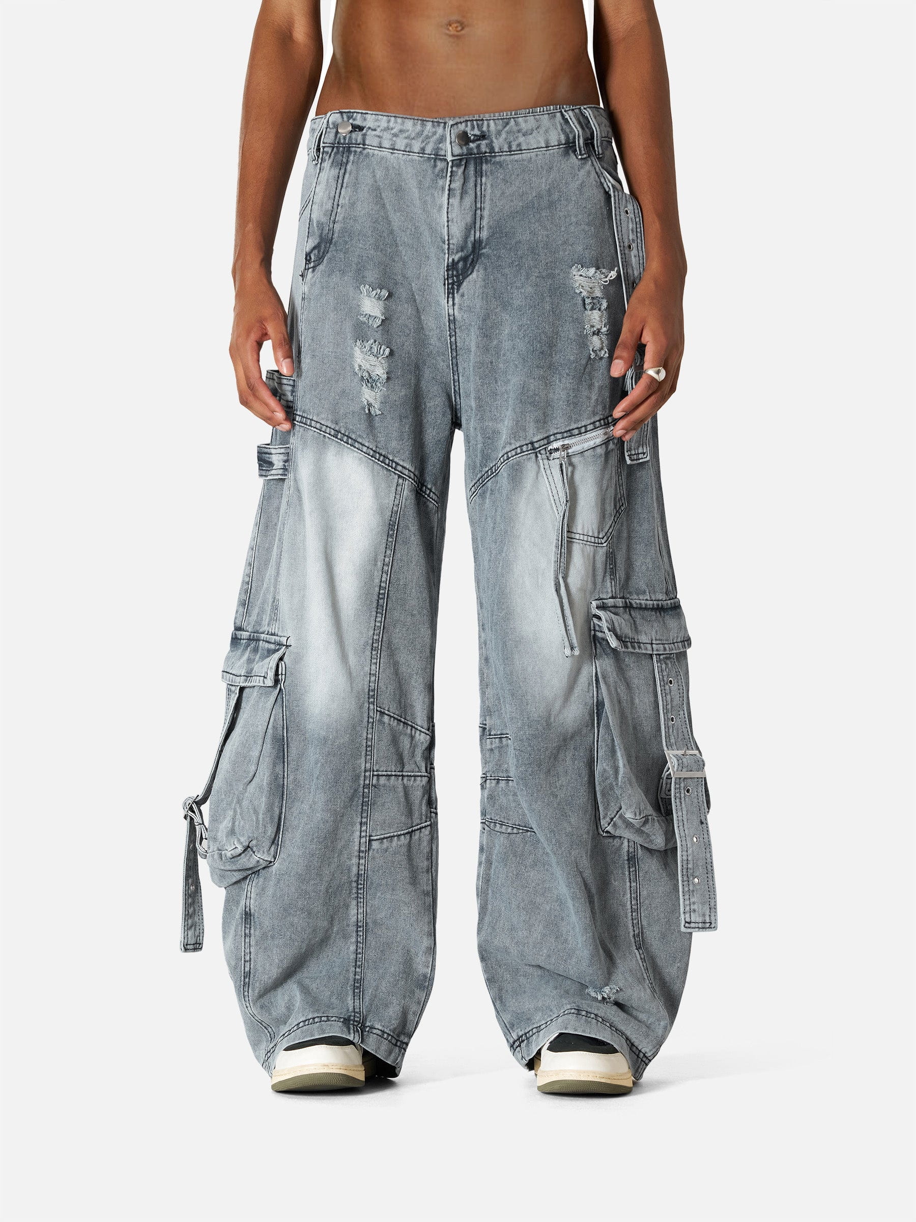Vintage Washed Multi Pocket Baggy Jeans for Men | Aelfric Eden