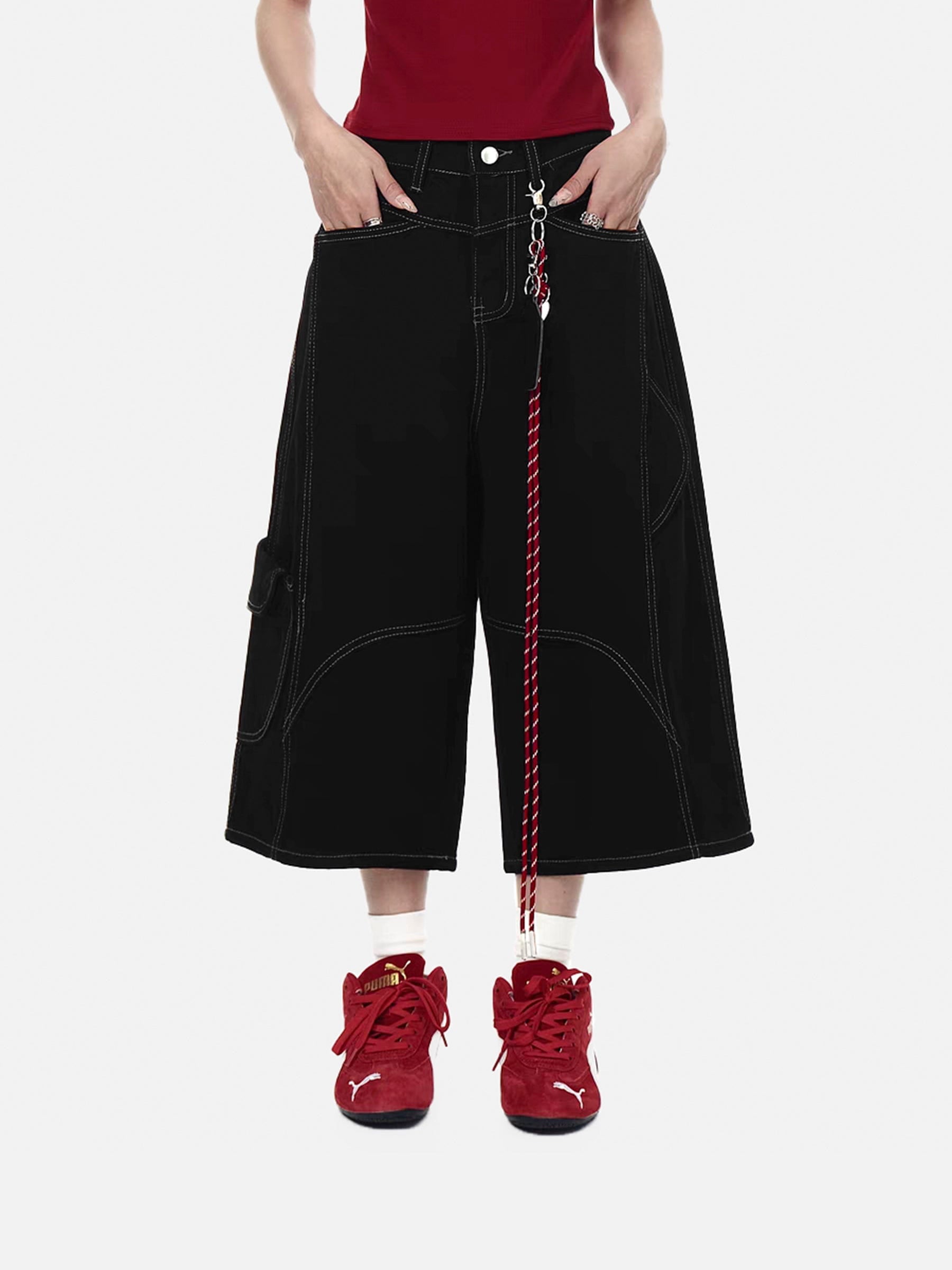 Distressed Denim Jorts with Zipper Detail & Patchwork | Aelfric Eden