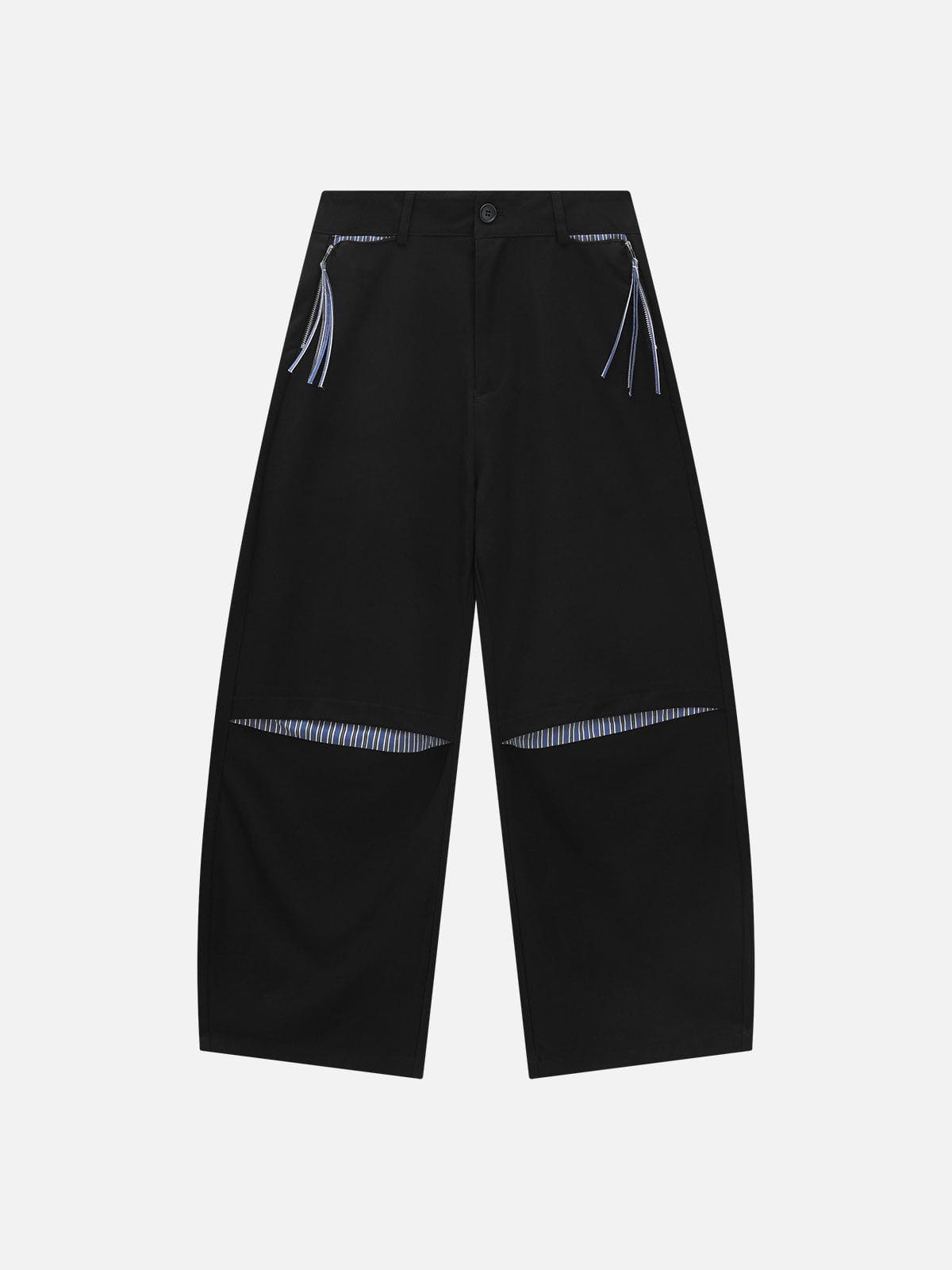 Patchwork Barrel Pants with Stripe Detail & Zippered Pockets | Aelfric Eden