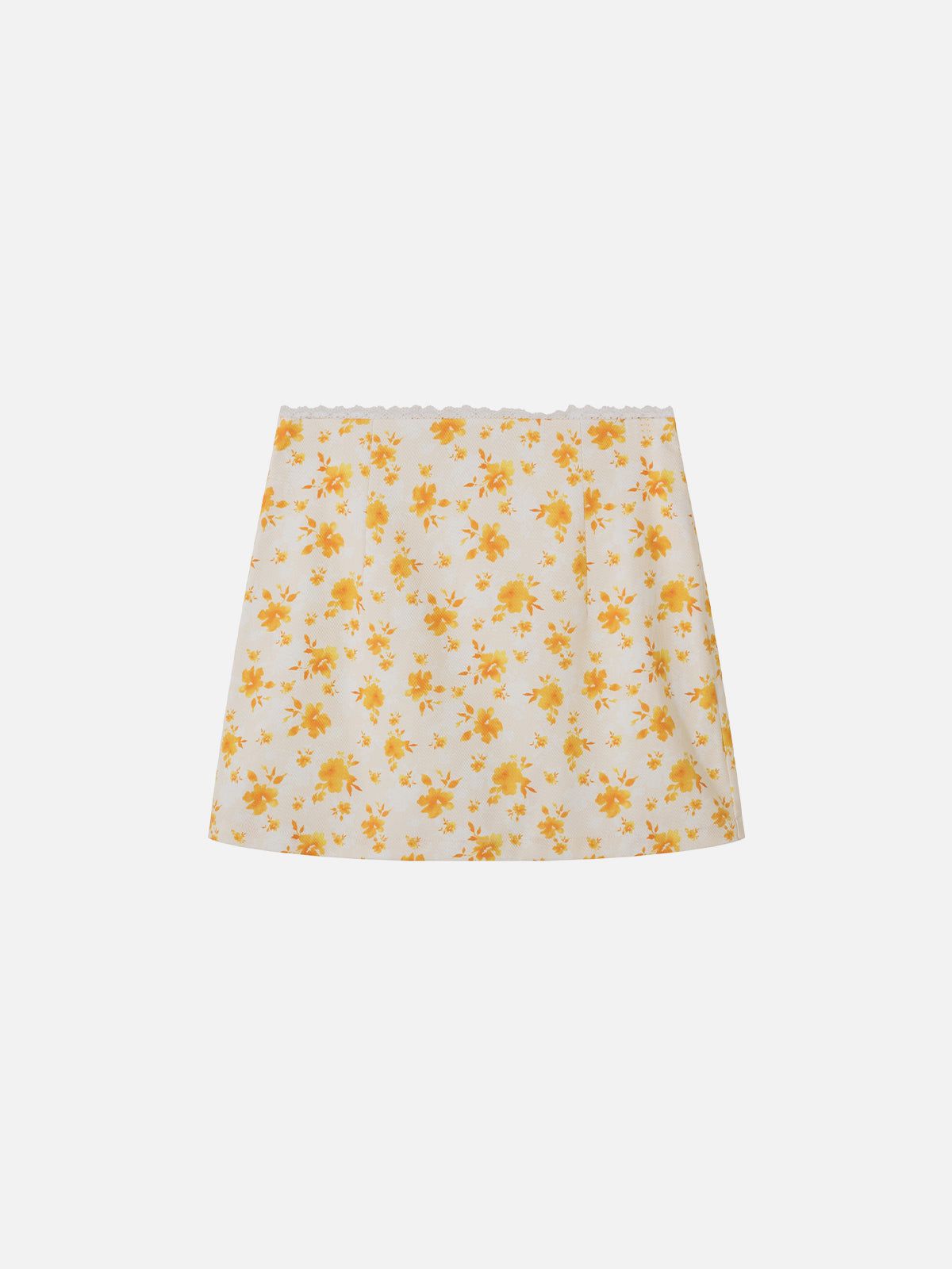 Floral Print Cotton Skirt with Lace Patchwork | Aelfric Eden