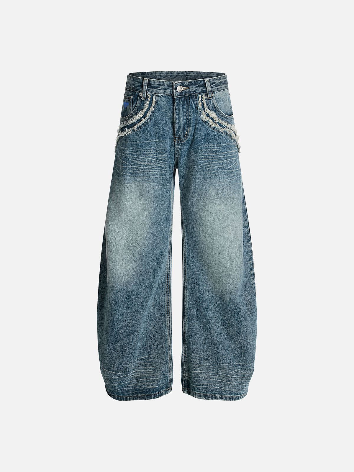 Fringe Washed Barrel Jeans for Street Style | Aelfric Eden