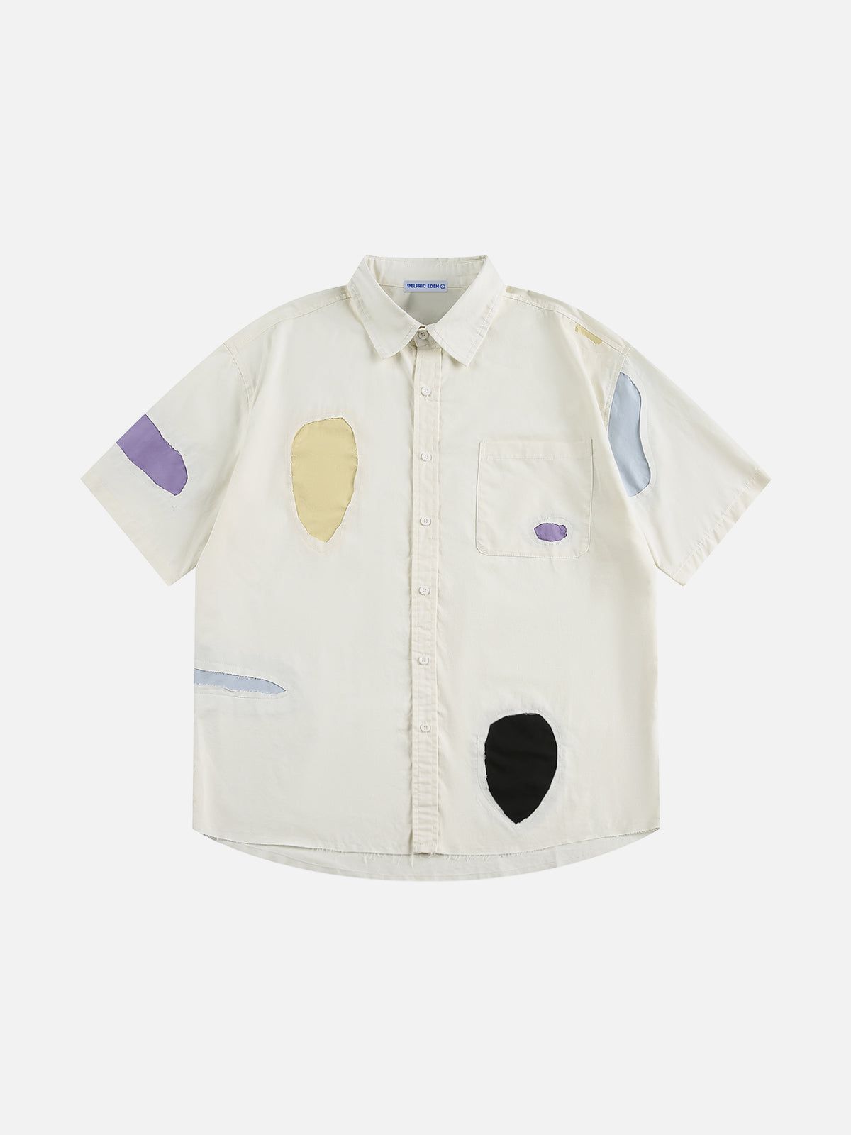 Patchwork Short Sleeve Shirt for Men - Colorful Cotton Casual Wear | Aelfric Eden