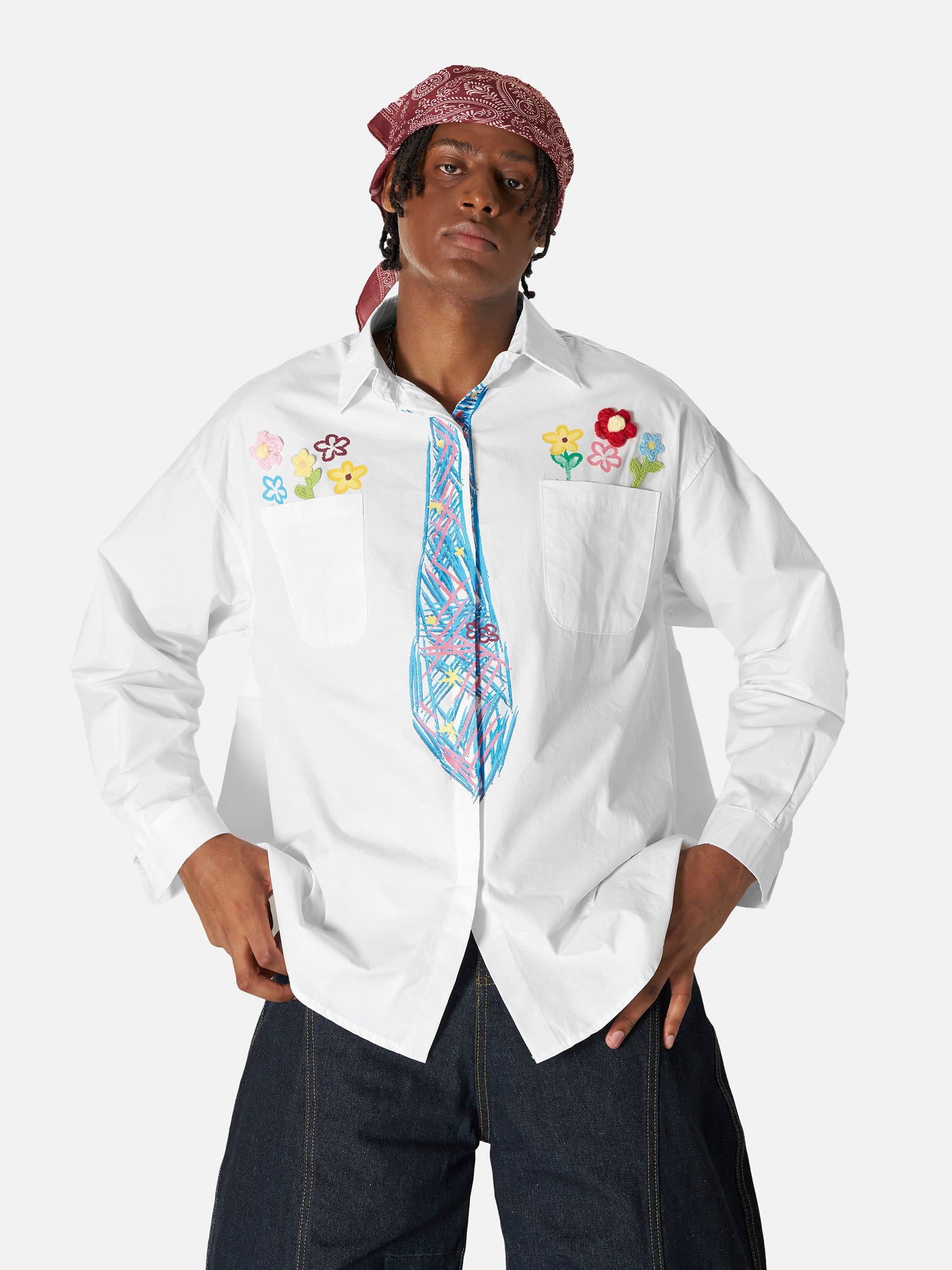 Floral Graffiti Tie-Detail Shirt | Aelfric Eden