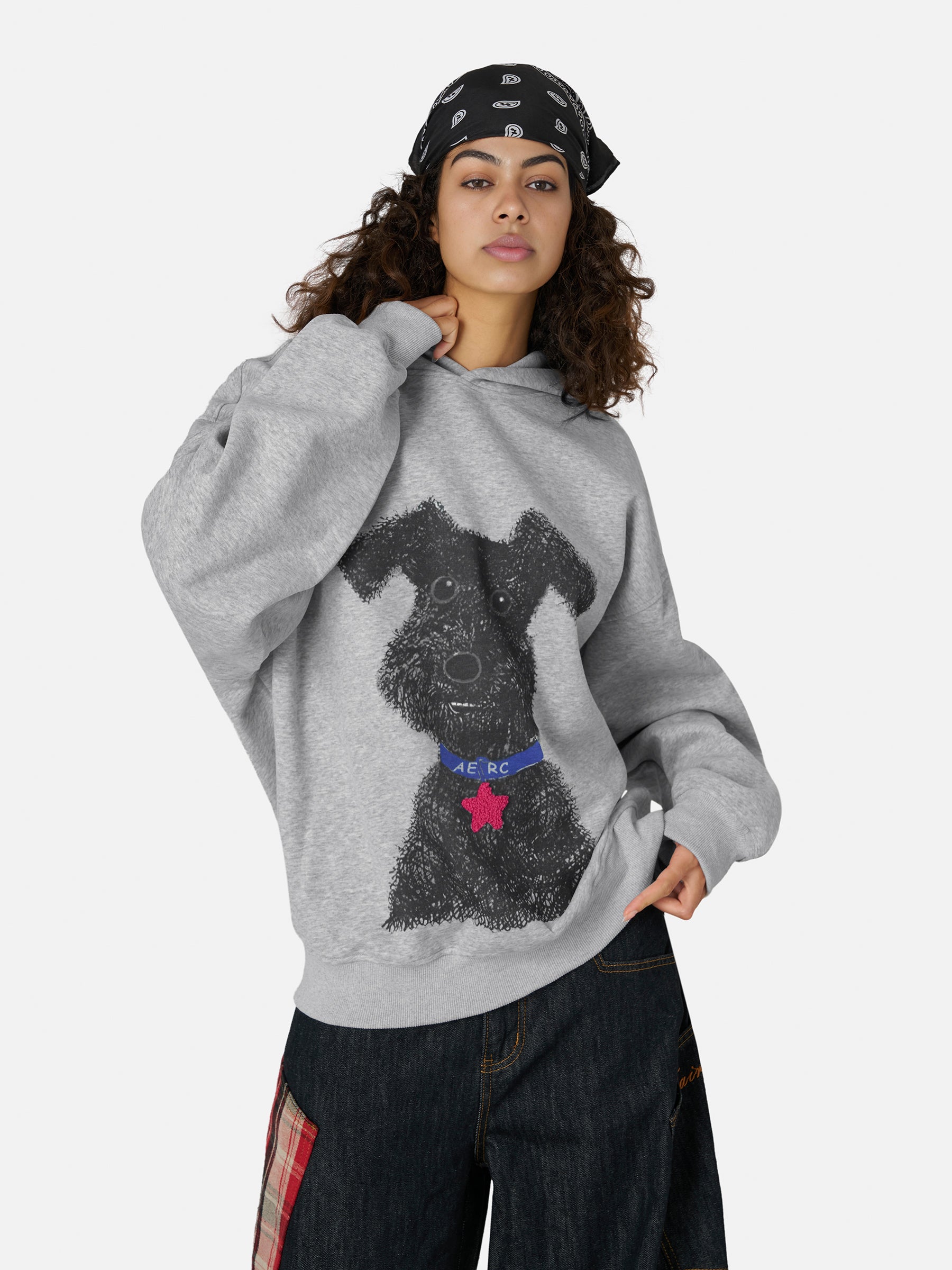 Graffiti Dog Print Hoodie with Star Patch | Aelfric Eden
