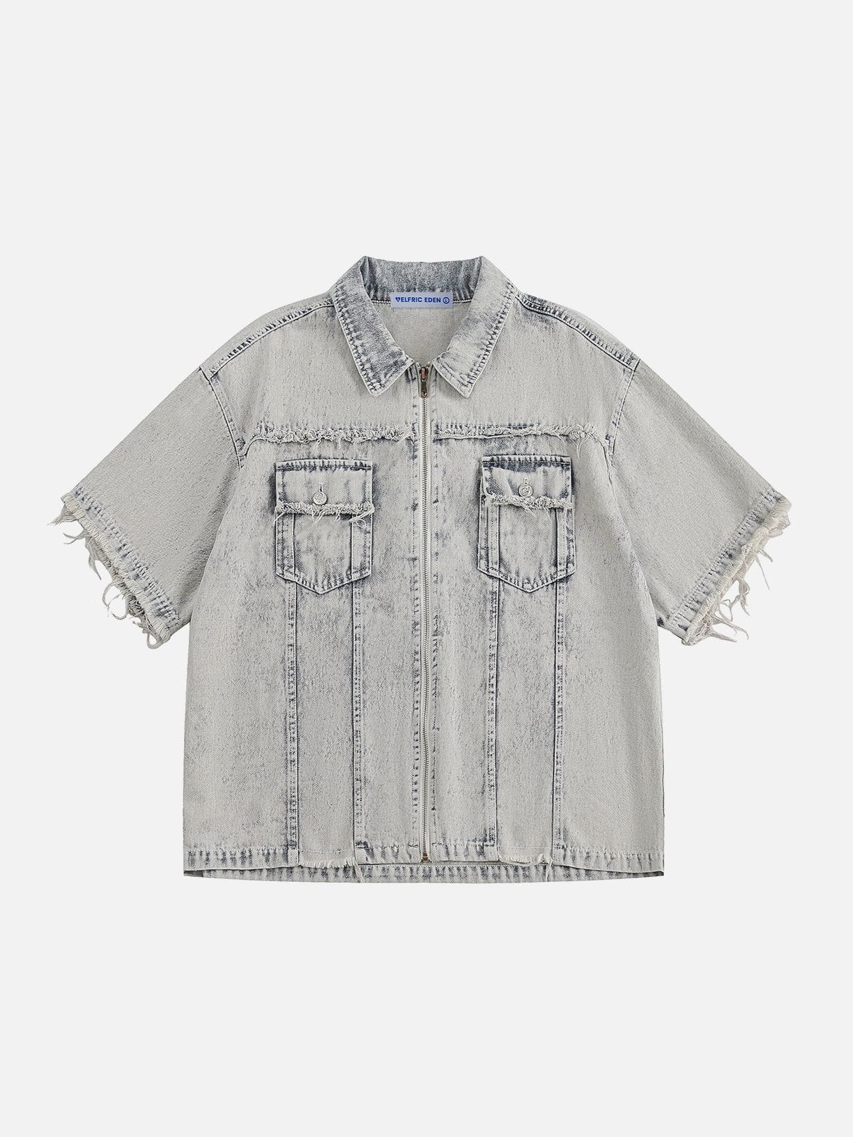 Fringe Washed Denim Short Sleeve Shirt | Aelfric Eden