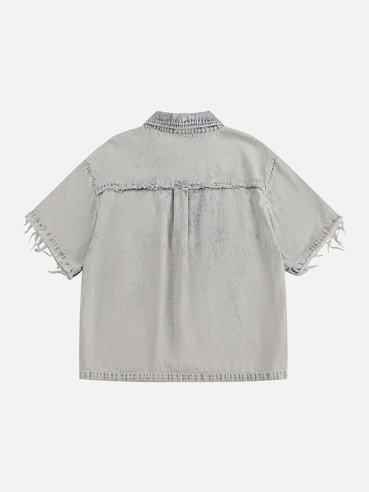 Fringe Washed Denim Short Sleeve Shirt | Aelfric Eden