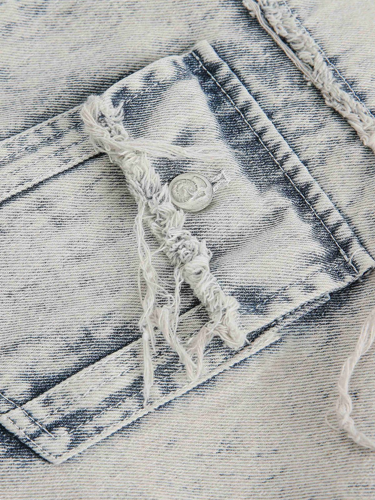 Fringe Washed Denim Short Sleeve Shirt | Aelfric Eden