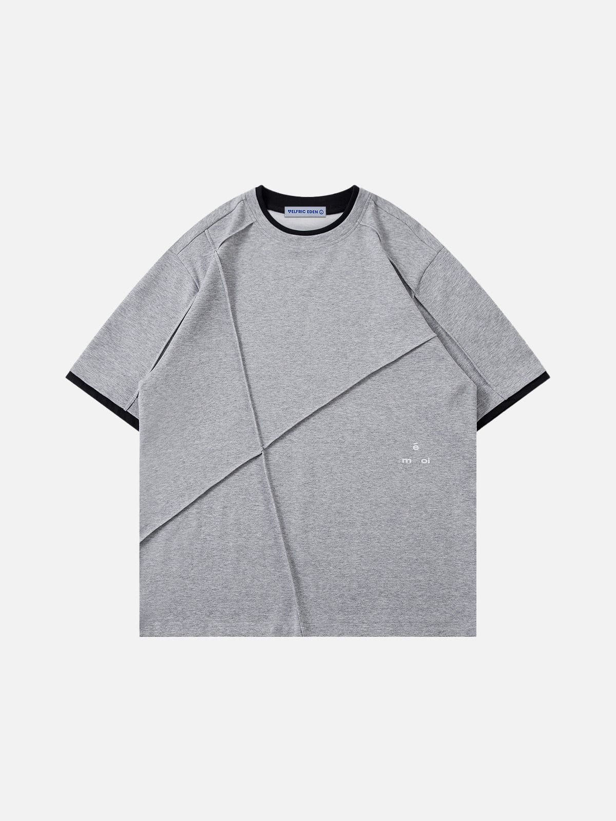 Wrinkle Patchwork Two Layer T-Shirt with Color-Block Trim | Aelfric Eden