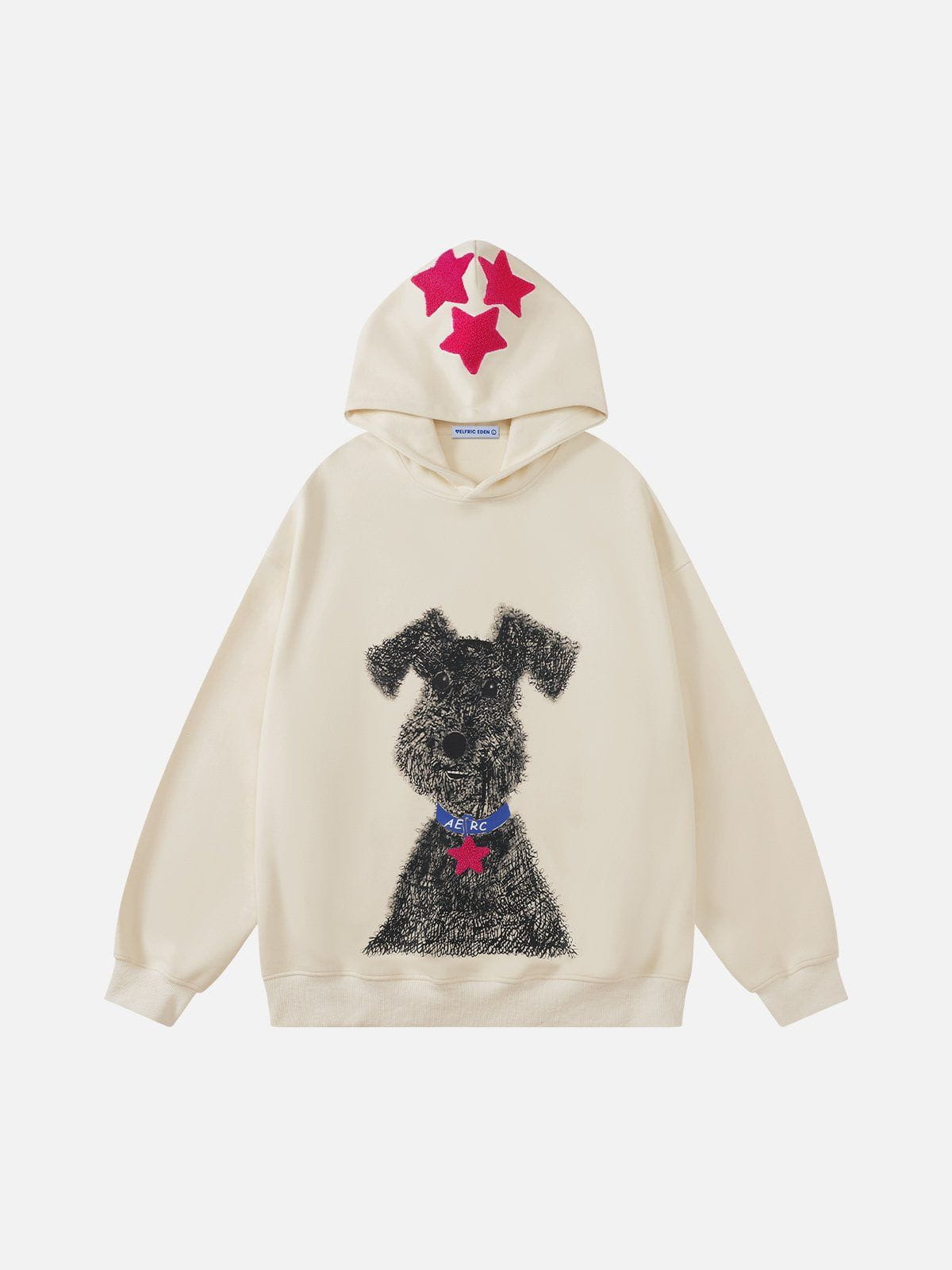 Graffiti Dog Print Hoodie with Star Patch | Aelfric Eden