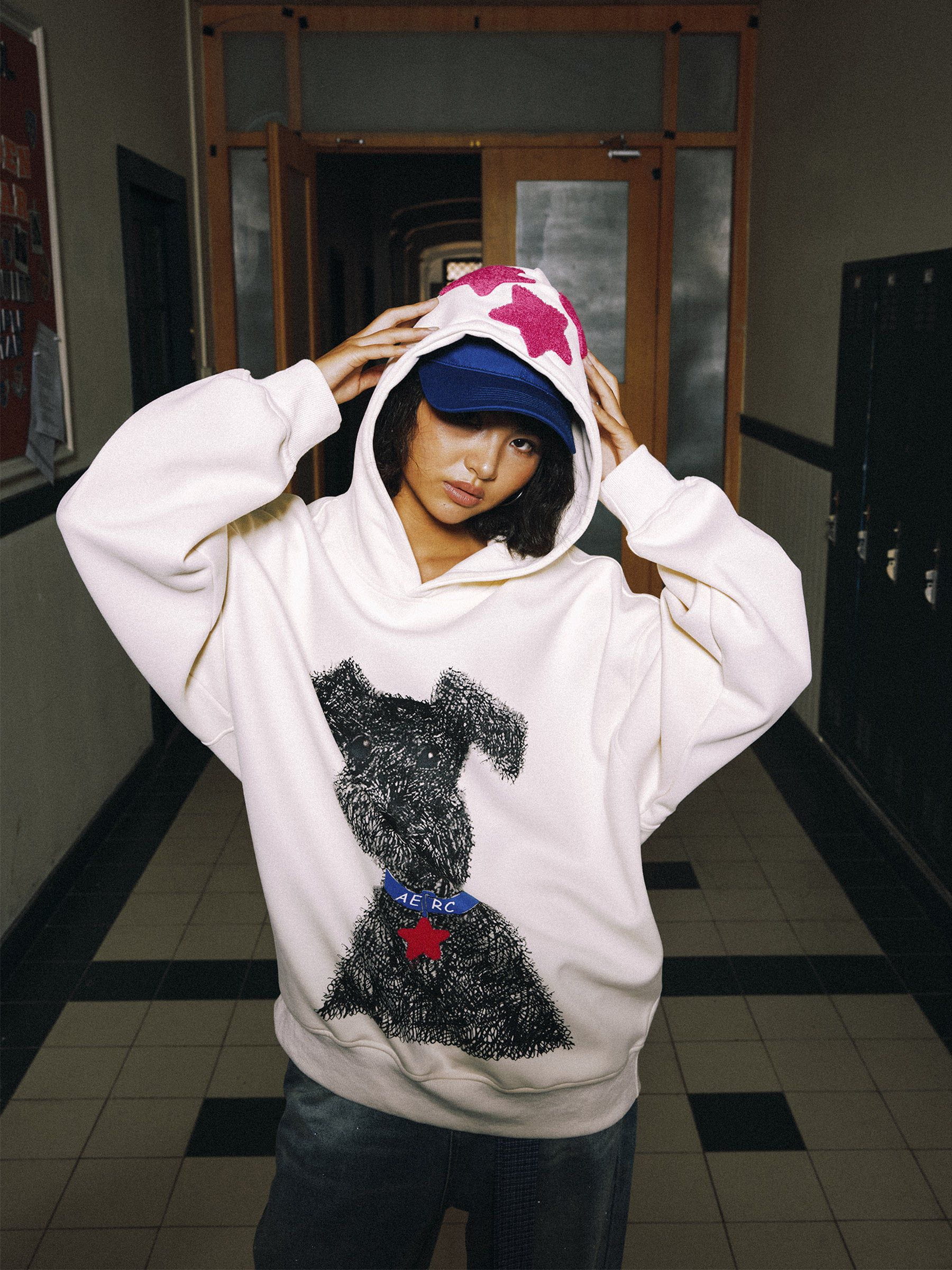 Graffiti Dog Print Hoodie with Star Patch | Aelfric Eden