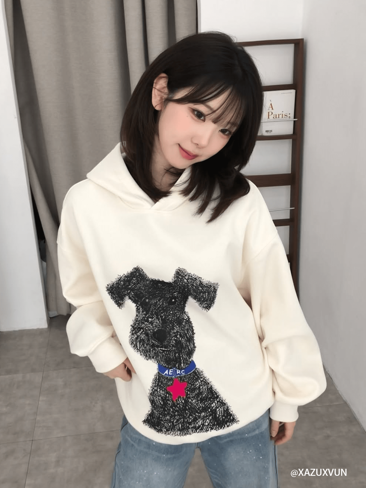 Graffiti Dog Print Hoodie with Star Patch | Aelfric Eden
