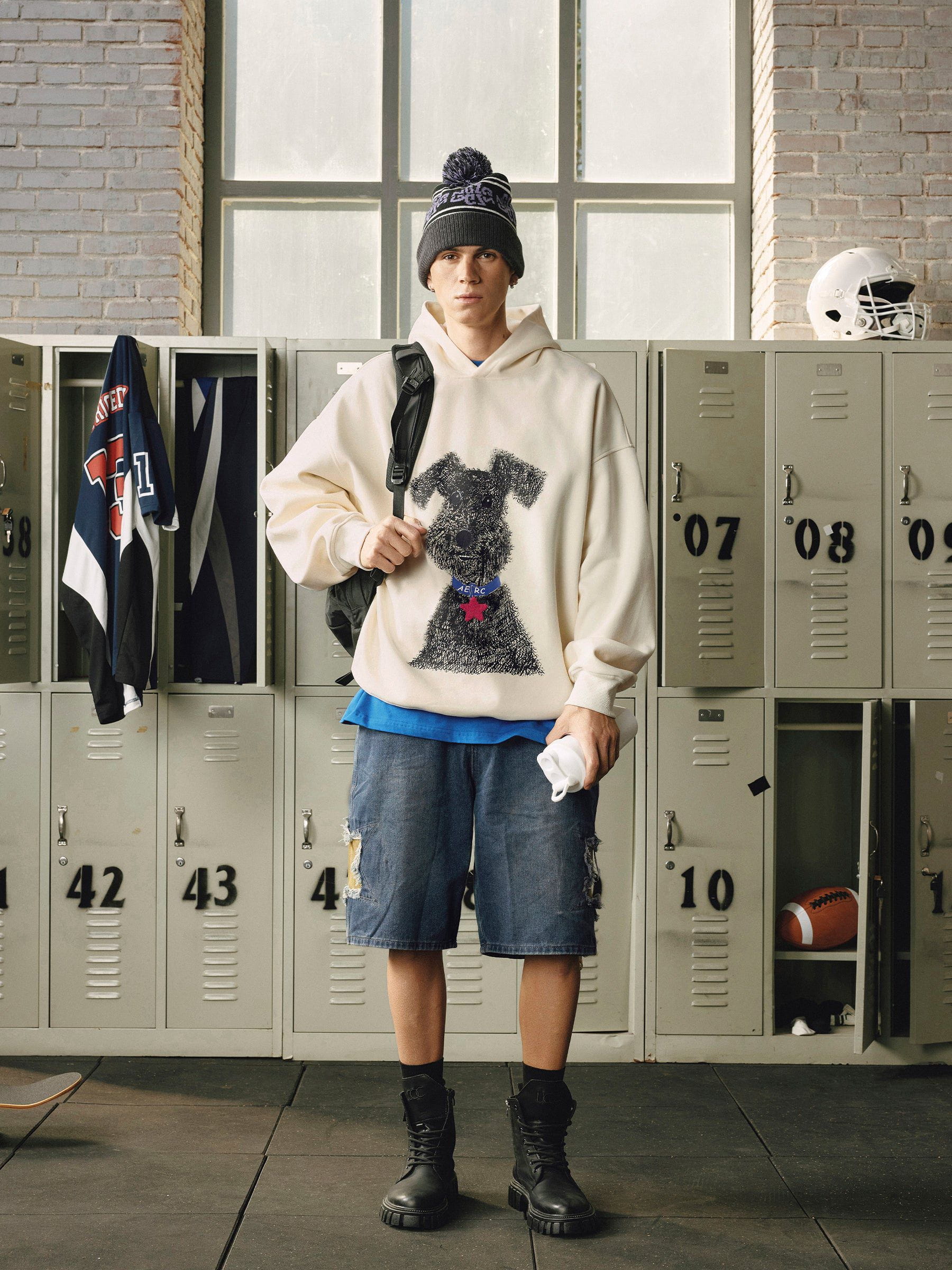 Graffiti Dog Print Hoodie with Star Patch | Aelfric Eden