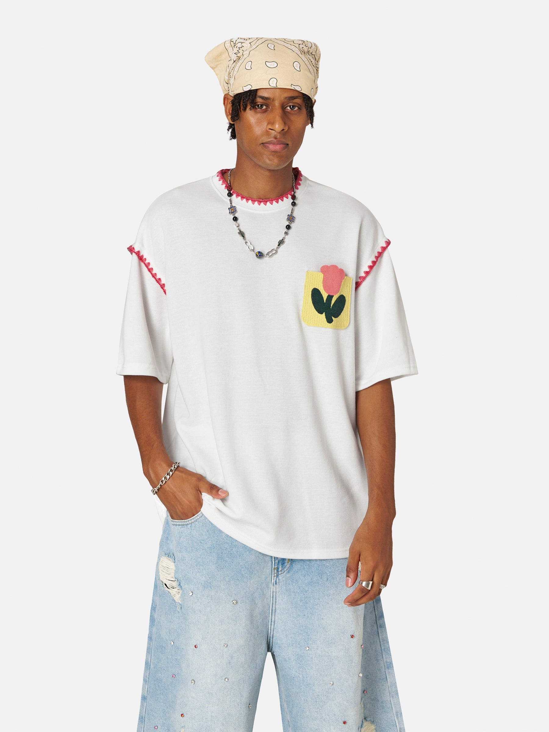 Oversized Crochet Flower Pocket Tee | Aelfric Eden
