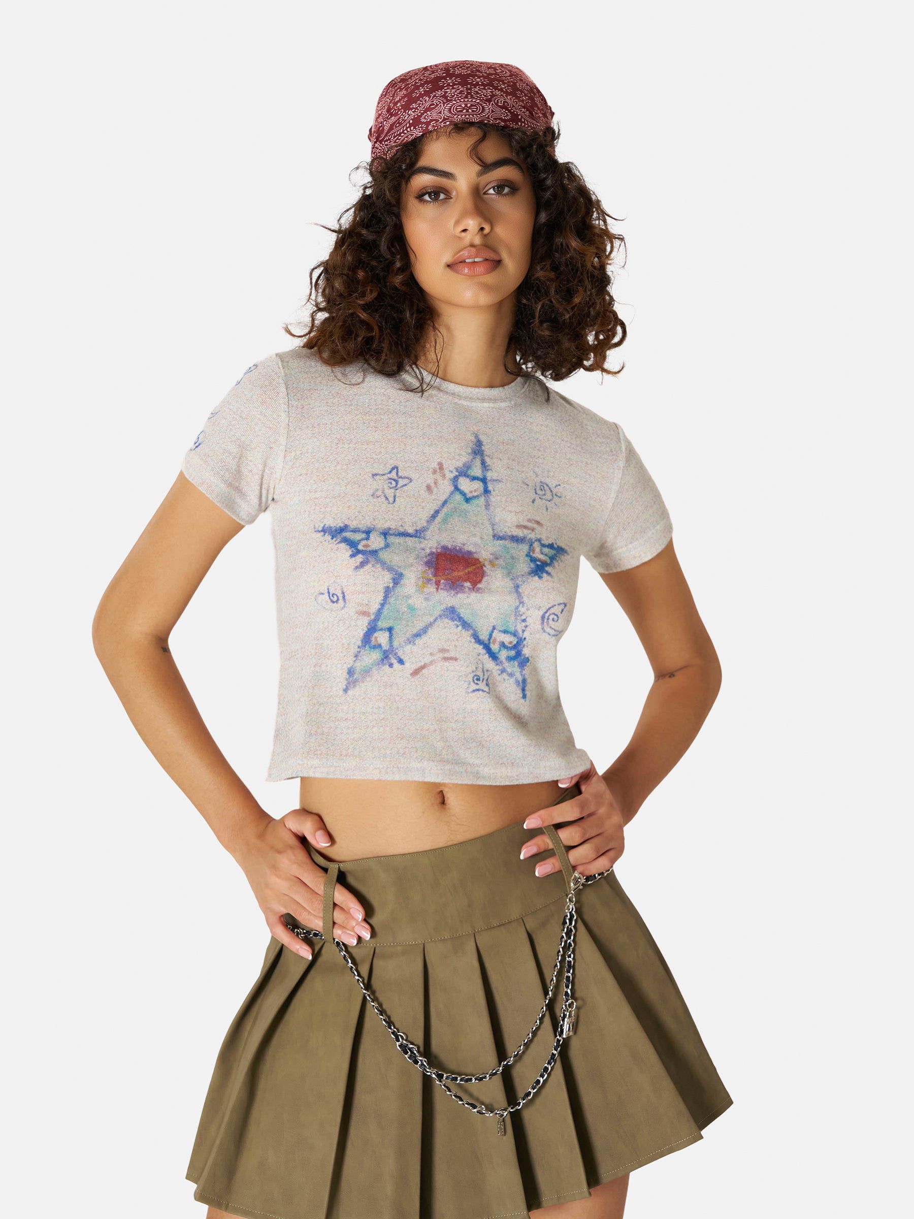 Star Print Cropped Knit Tee | Aelfric Eden