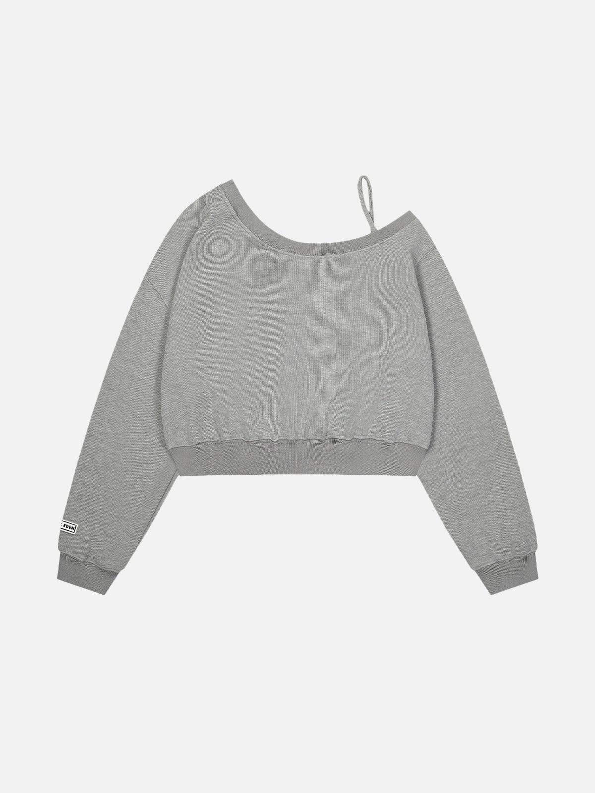 Number Print Cropped Sweatshirt with Irregular Shoulder | Aelfric Eden