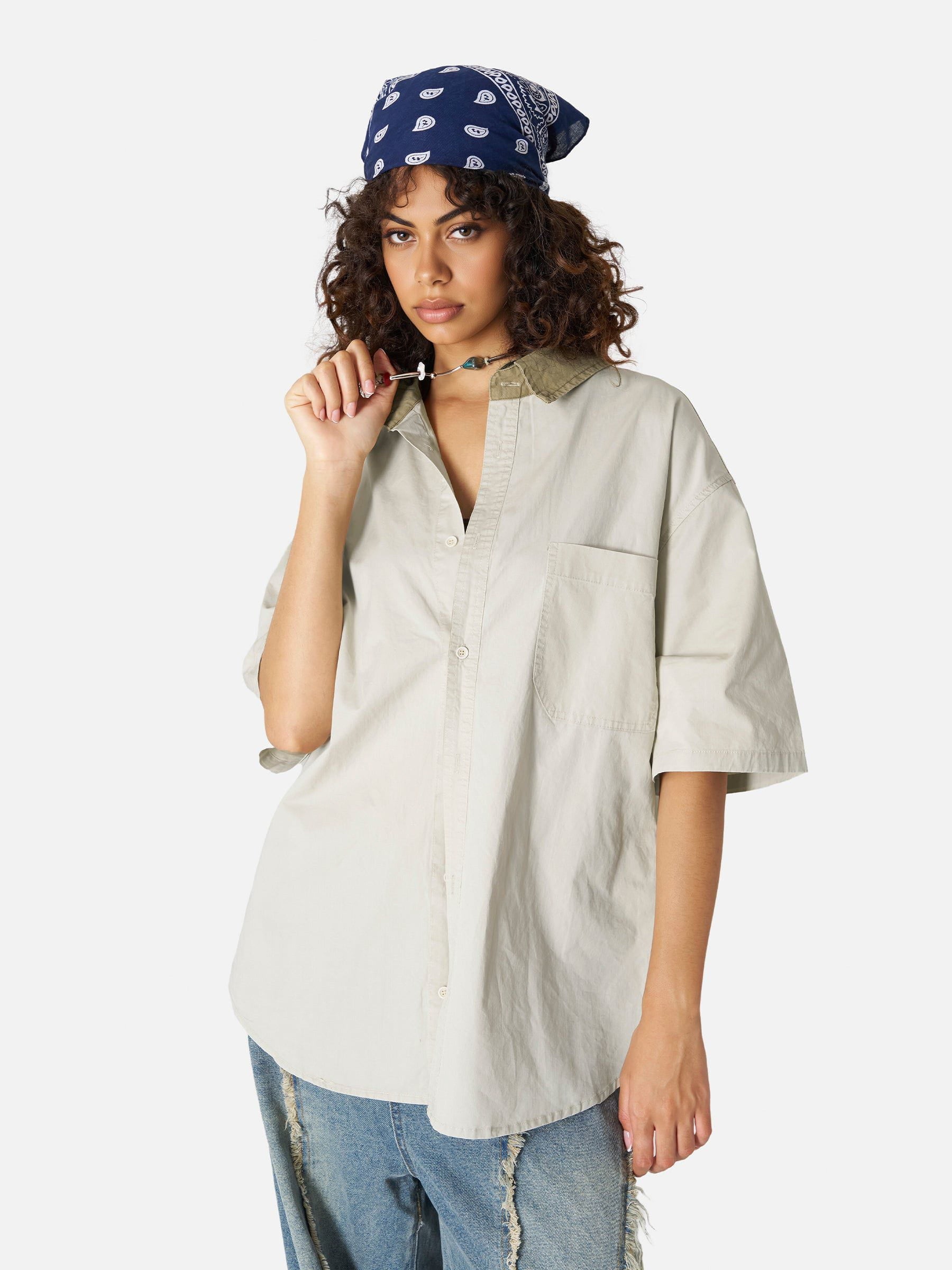 Oversized Short Sleeve Shirt with Contrast Collar | Aelfric Eden