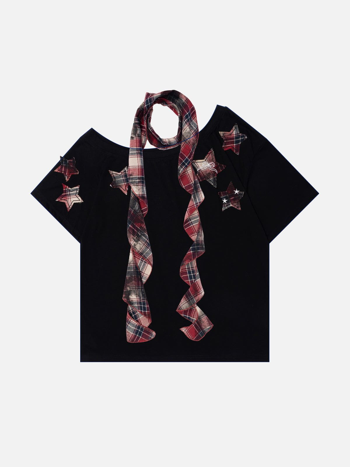 Plaid Applique Embroidery Star T-Shirt | Aelfric Eden