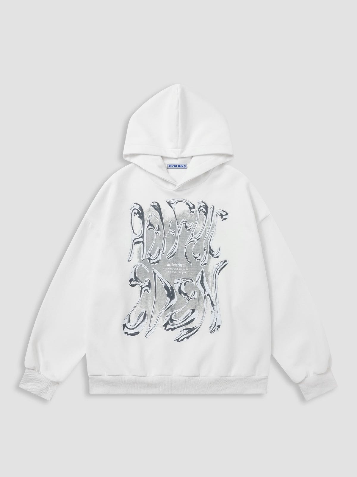 Futuristic Liquid Metal Hoodie | Aelfric Eden Silver Holographic Print