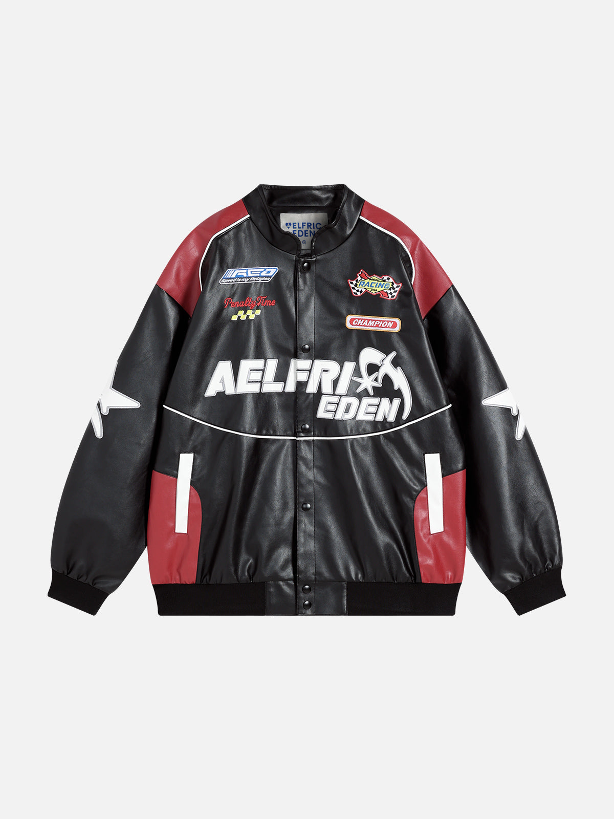 Color Block Faux Leather Jacket with Embroidery | Aelfric Eden