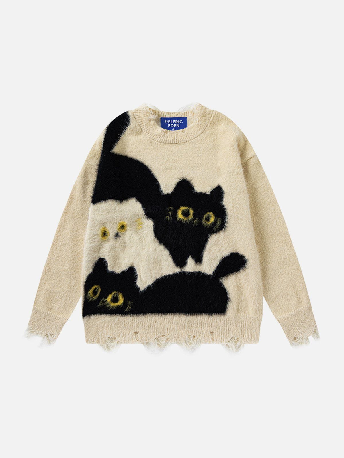 Color Block Cat Sweater with Distressed Hem | Aelfric Eden