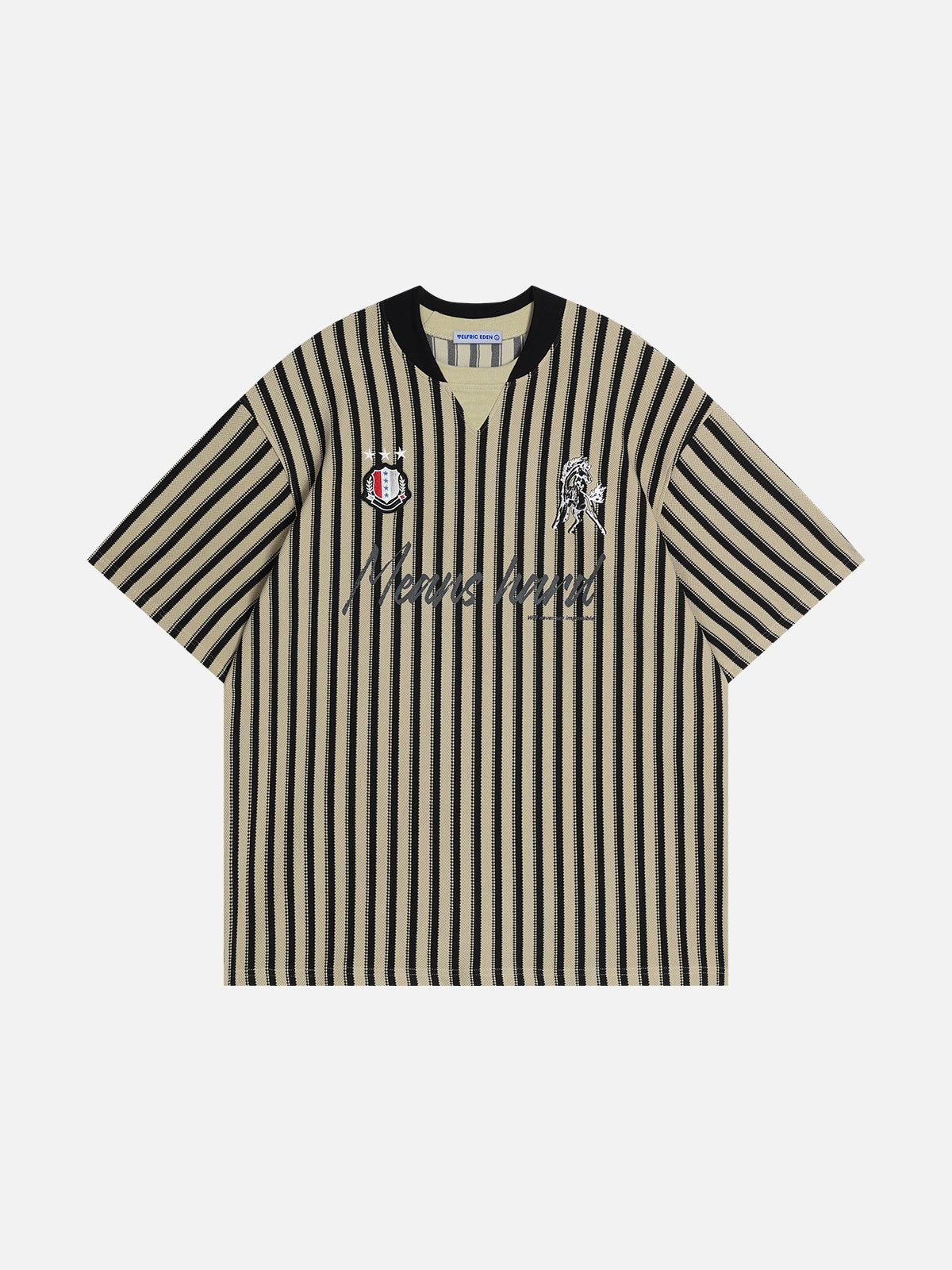 Stripe Print Cotton Tee with Embroidery | Aelfric Eden