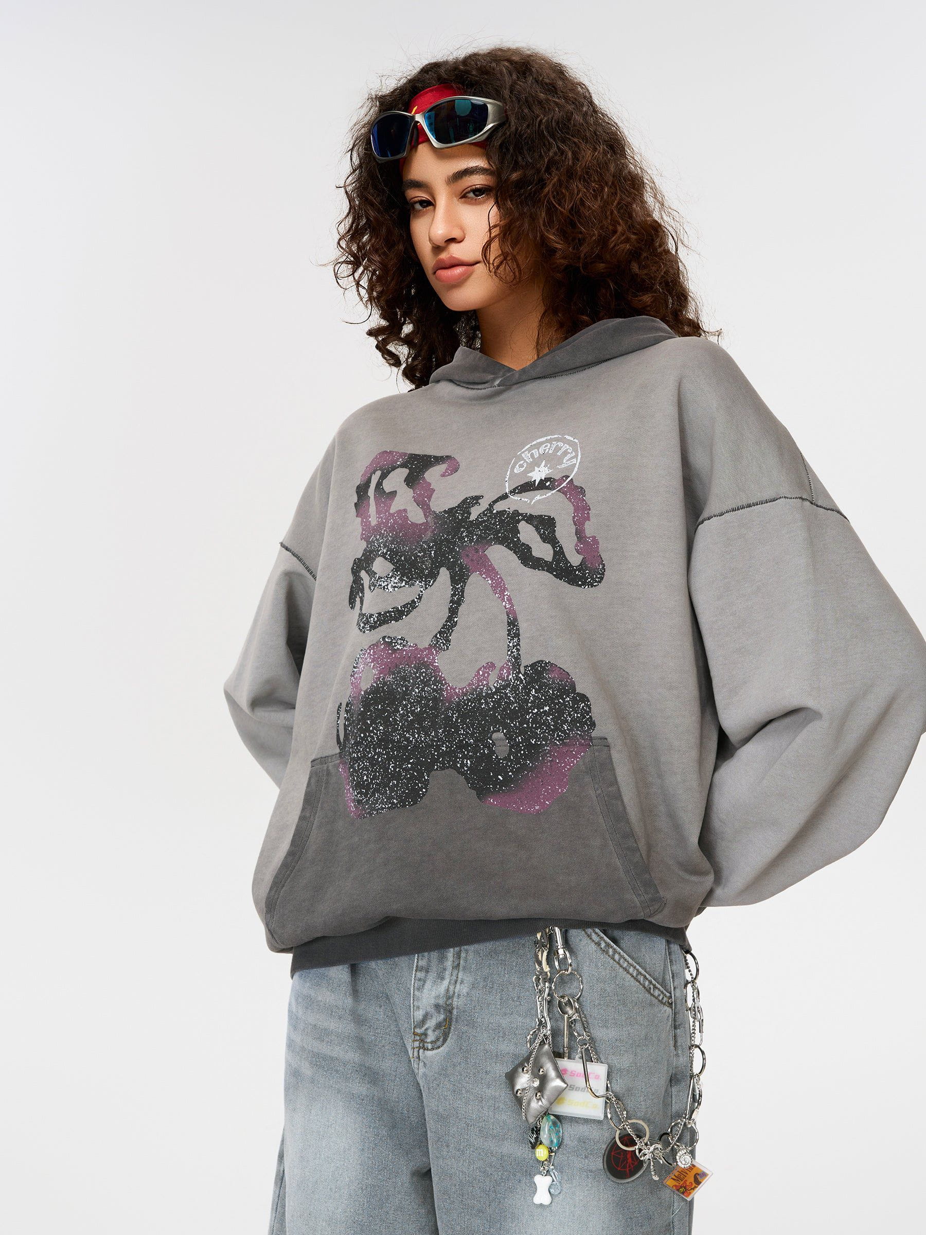 Vintage Washed Hoodie with Blurring Cherry Graphic | Aelfric Eden