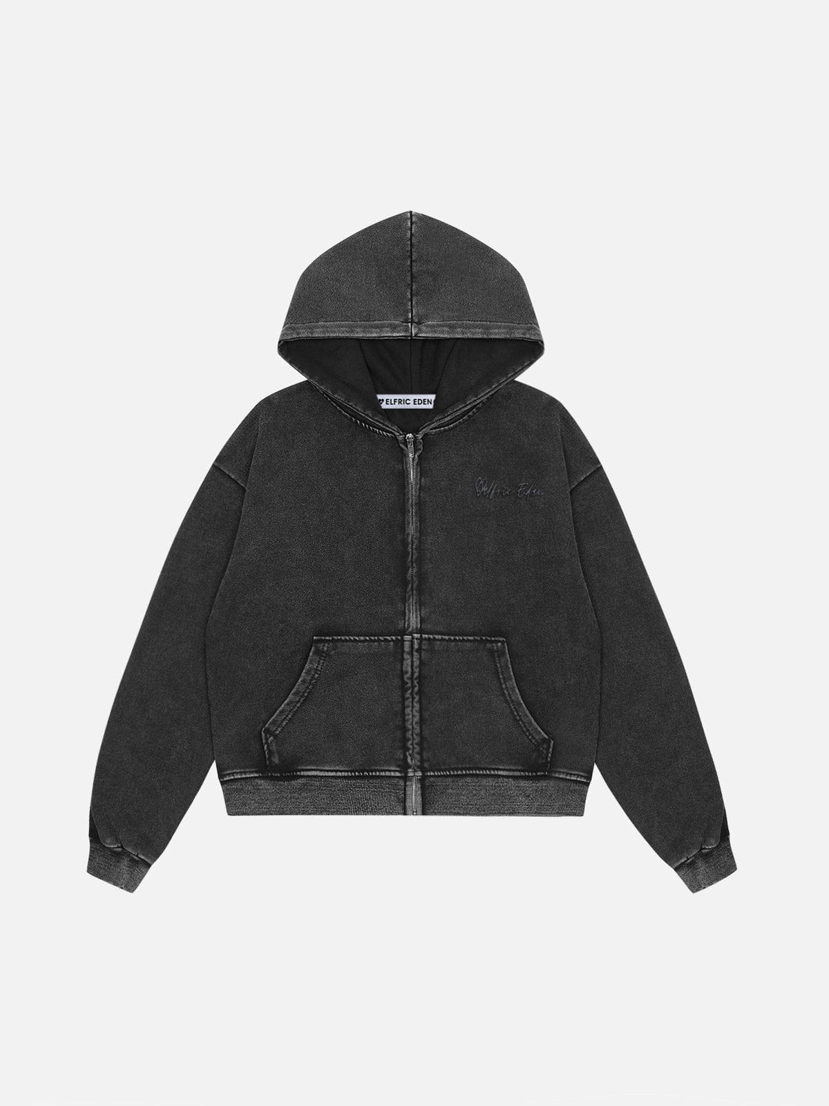 Cropped Zip-Up Hoodie with Washed Distressed Look | Aelfric Eden