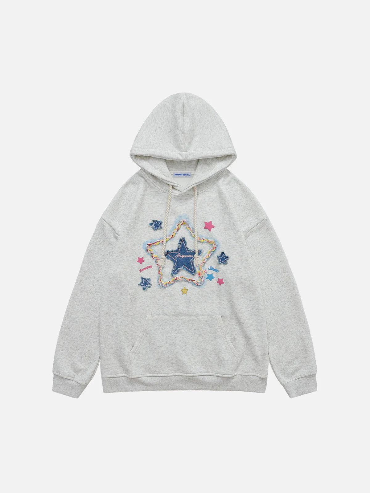 Denim Star Applique Hoodie with Embroidery | Aelfric Eden
