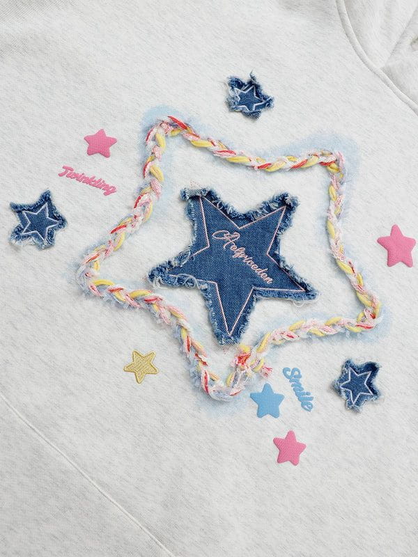 Denim Star Applique Hoodie with Embroidery | Aelfric Eden