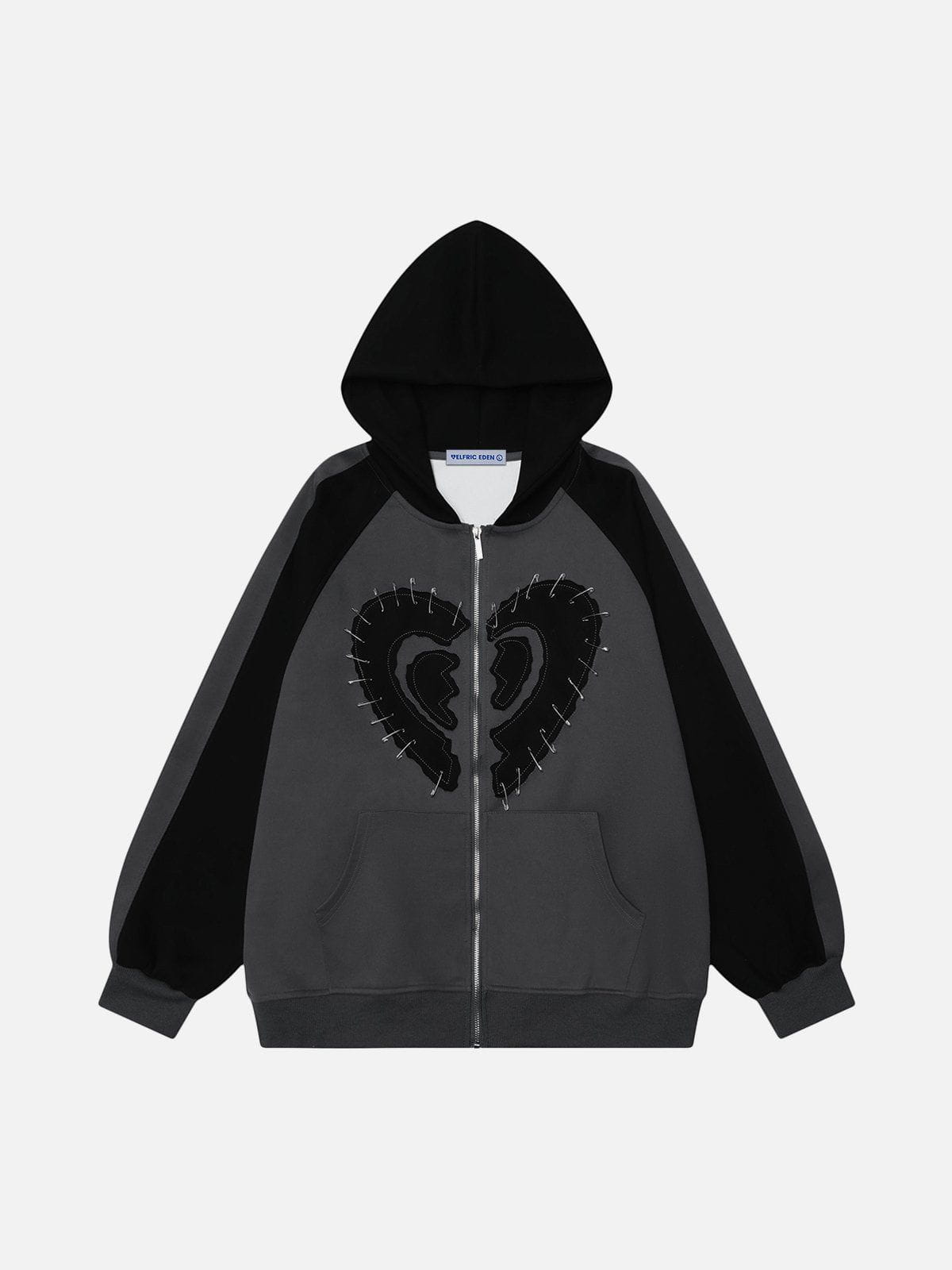 Pin Embroidered Heart Zip Hoodie | Aelfric Eden Cotton Streetwear