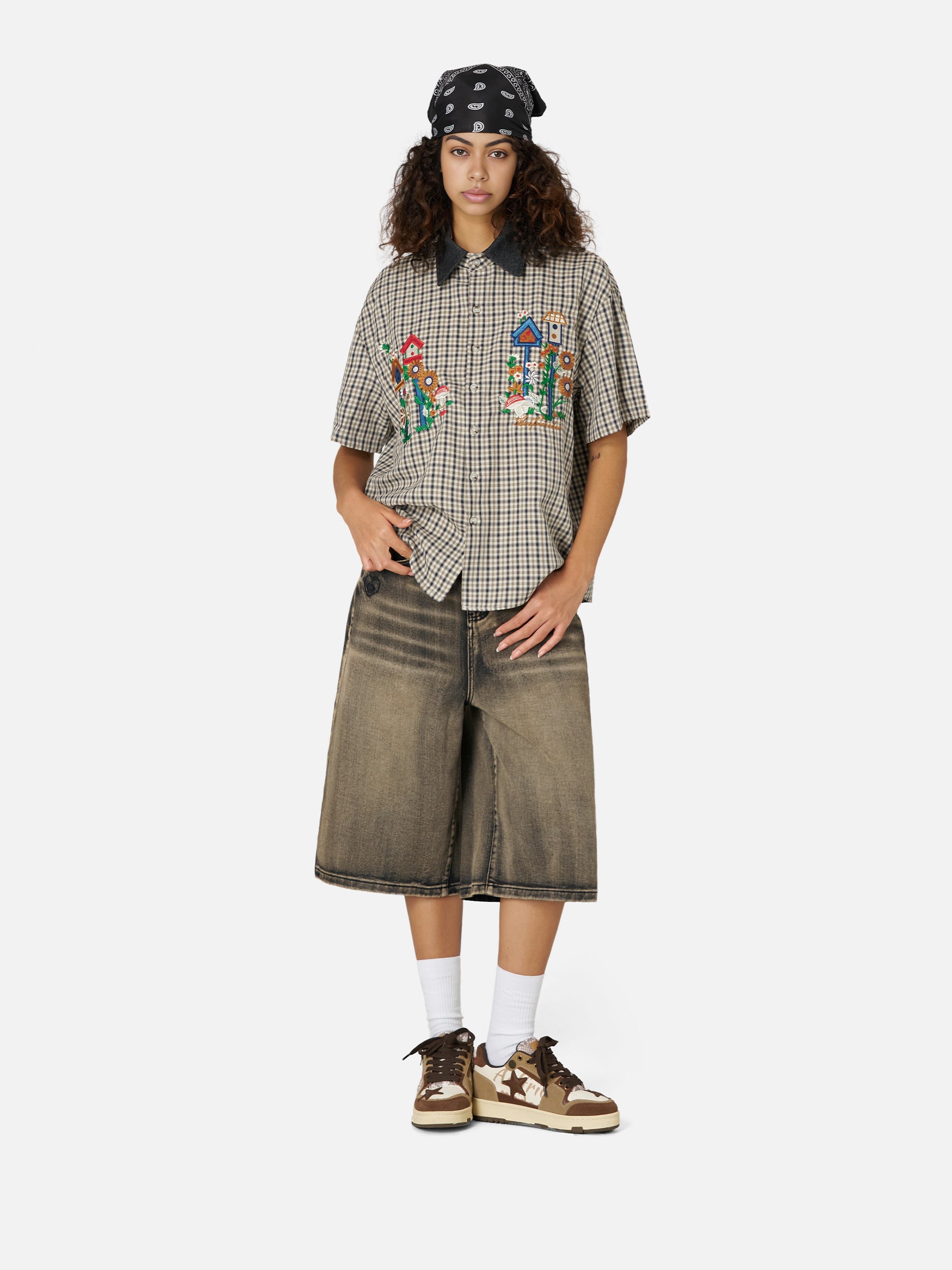 Plaid Embroidery Short Sleeve Shirt for Men | Aelfric Eden